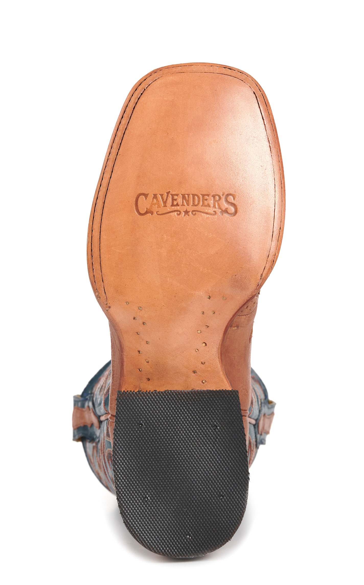 Cavender's Private Label Women's Horseman Cognac Ostrich & Blue Wide Square Toe Boots - Image 1