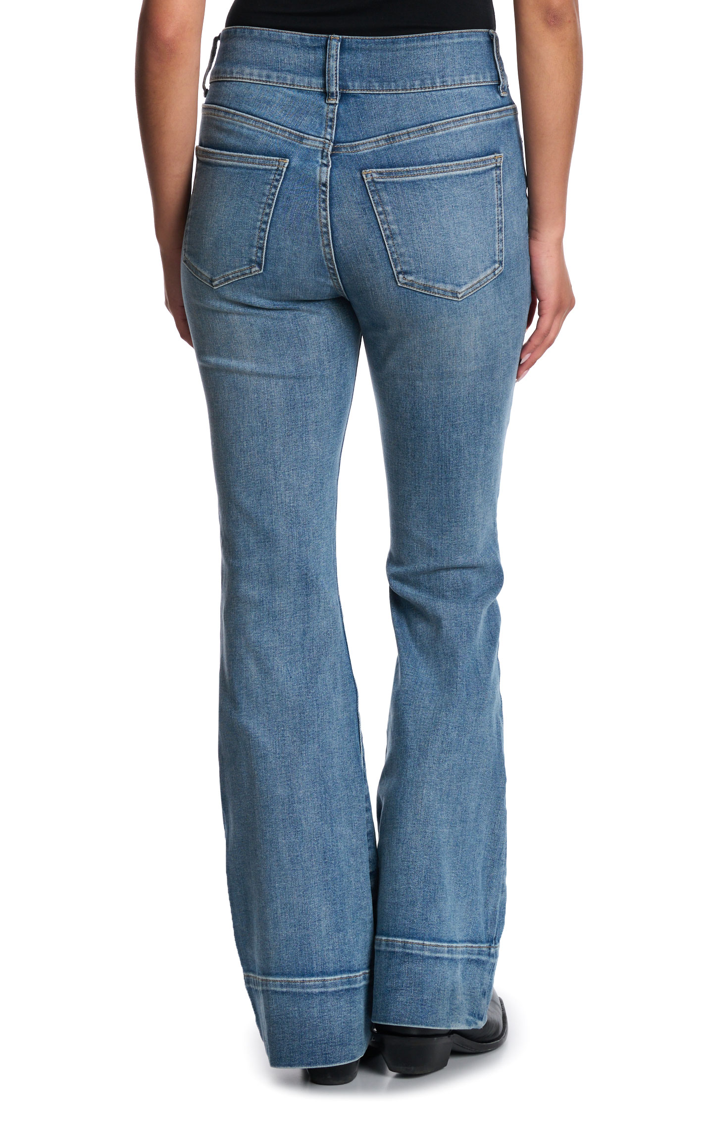 Sneak Peek Women's Medium Wash Distressed Trouser Leg Jeans - Image 1