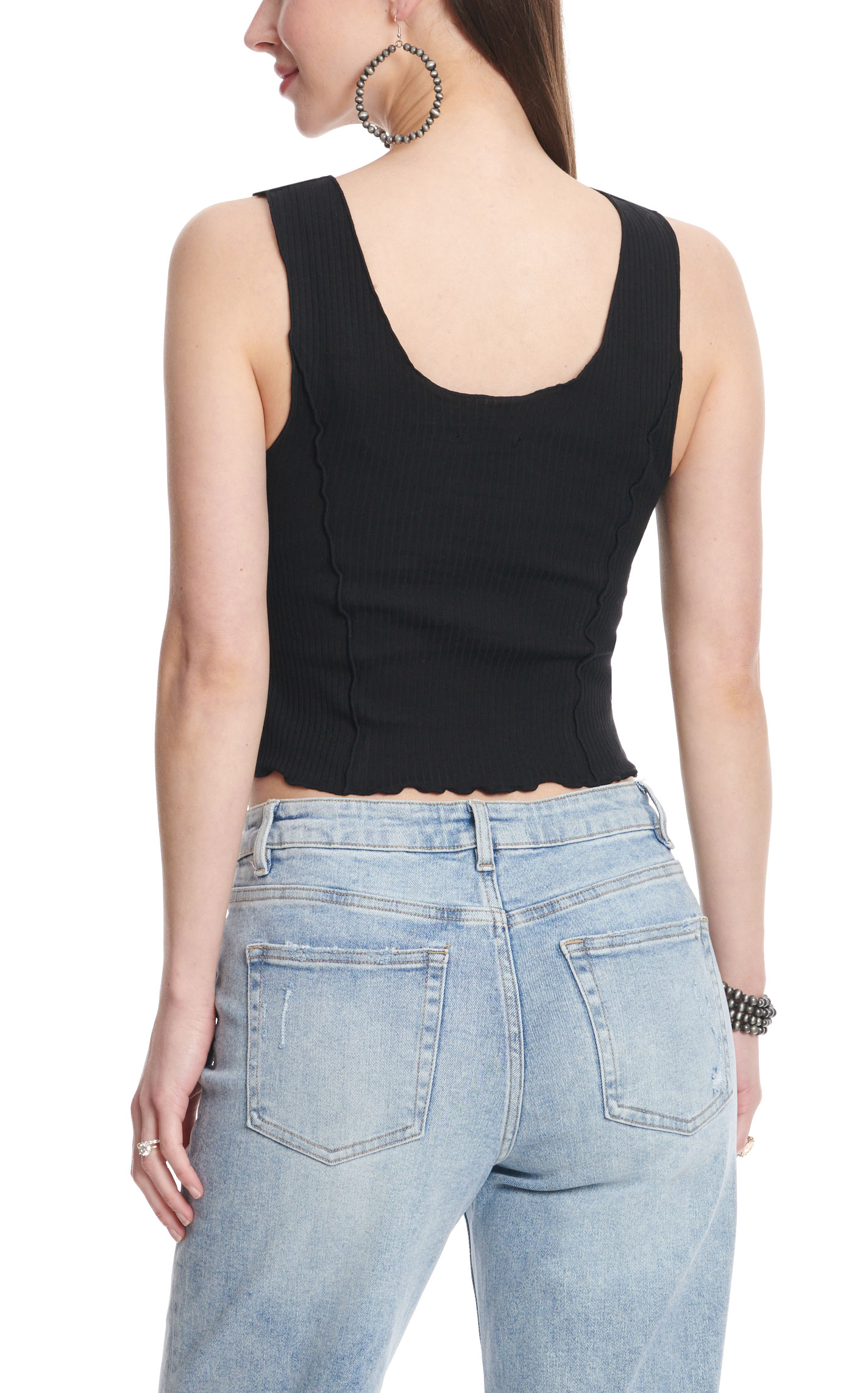 Cowgirl Hardware Women's Black Ribbed & Ruffled Tank Top - Image 1