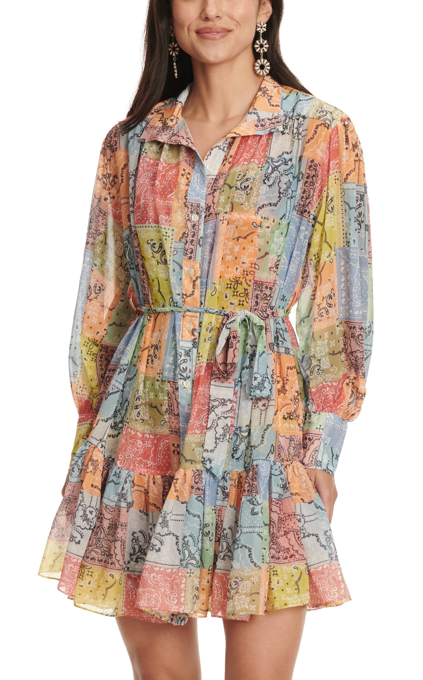 Blue B Women's Multi-Color Bandana Patch Work Print Dress - Image 1