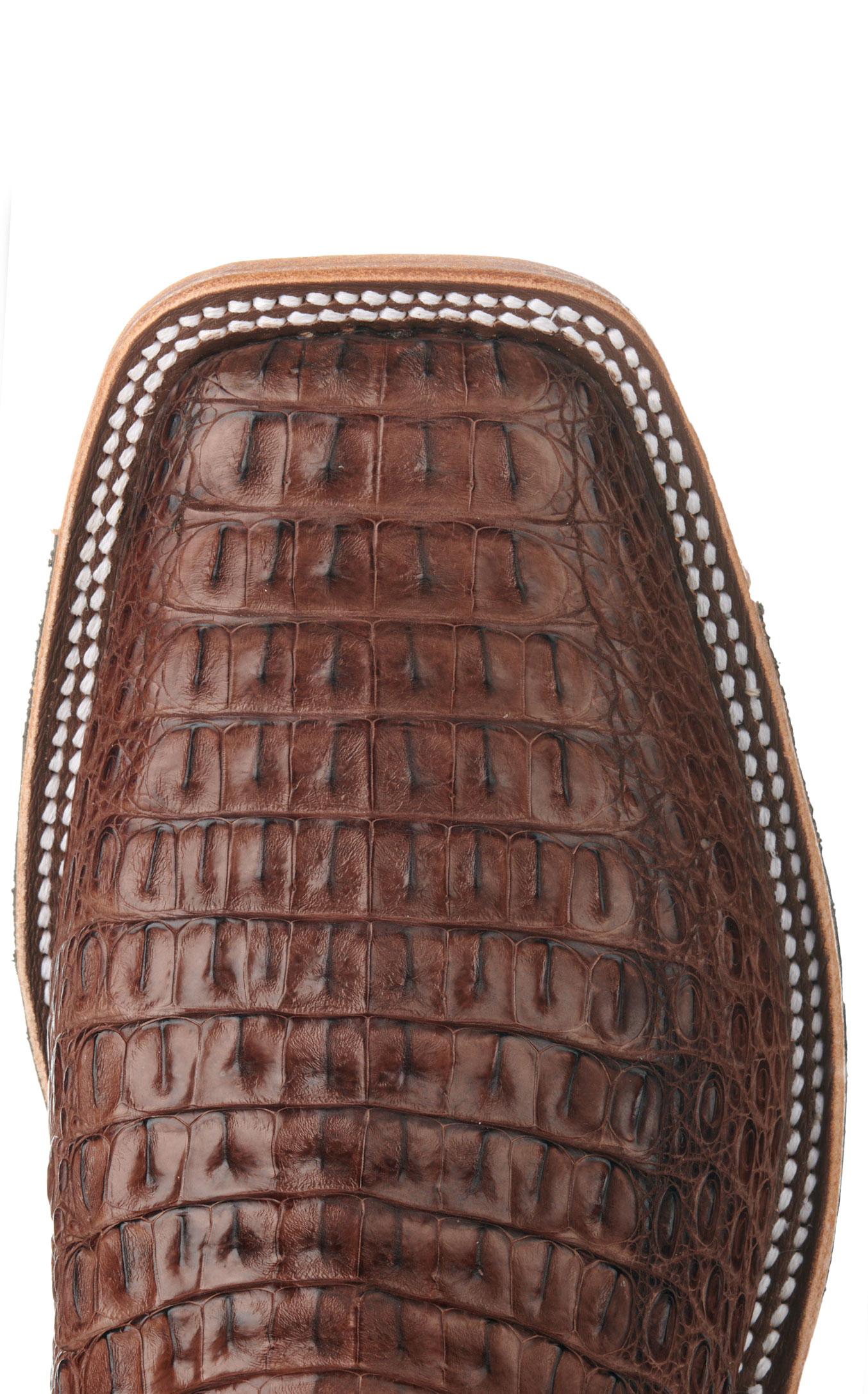 Anderson Bean Men's Chocolate Lux Hornback Caiman and Chocolate Wide Square Toe Exotic Cowboy Boots - Image 1