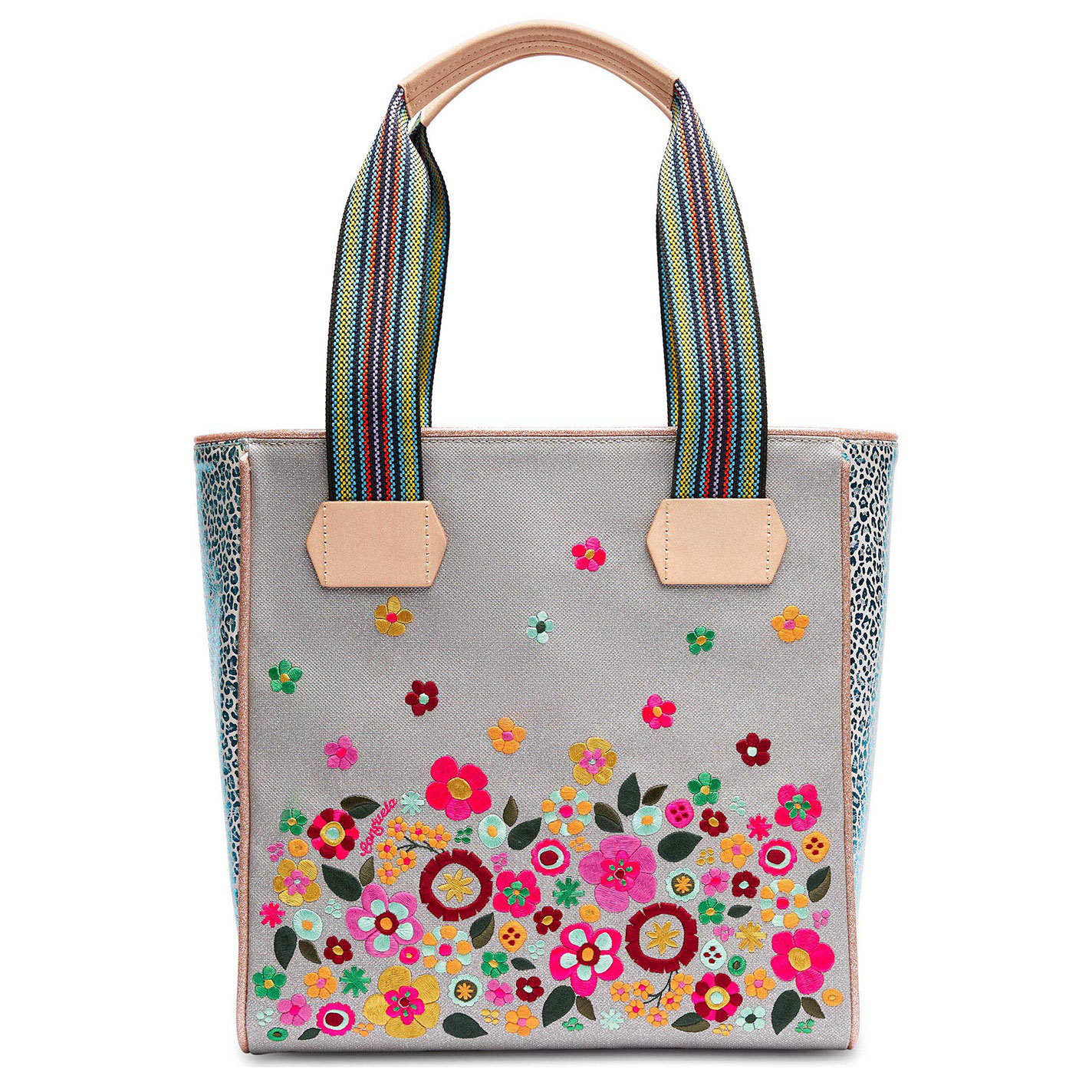 Consuela Tink Floral Embroidered Silver Classic Tote - Image 1