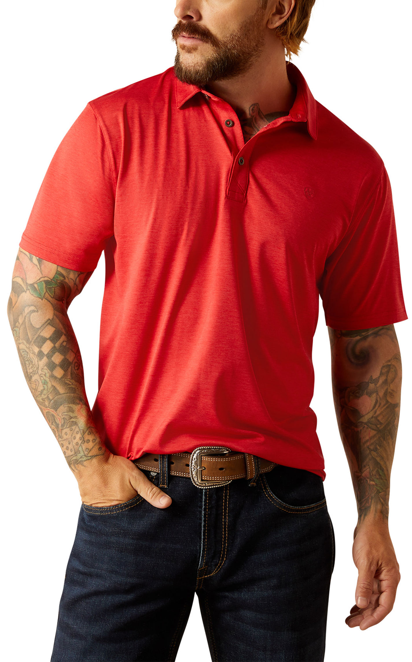 Ariat Men's AriatTEK Charger Red Polo Shirt - Image 1