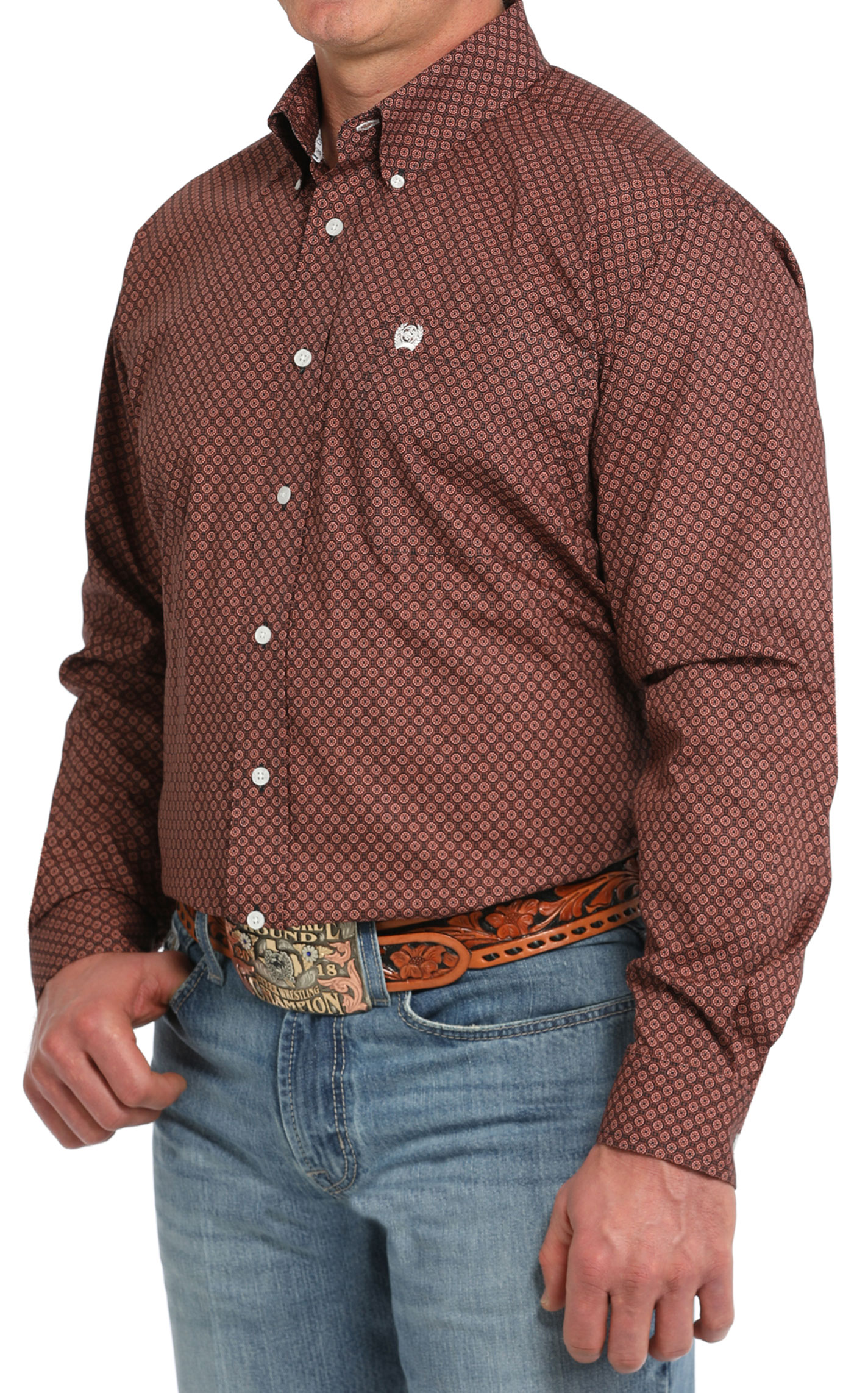Cinch Men's Black & Chocolate Geo Print Western Shirt - Image 1