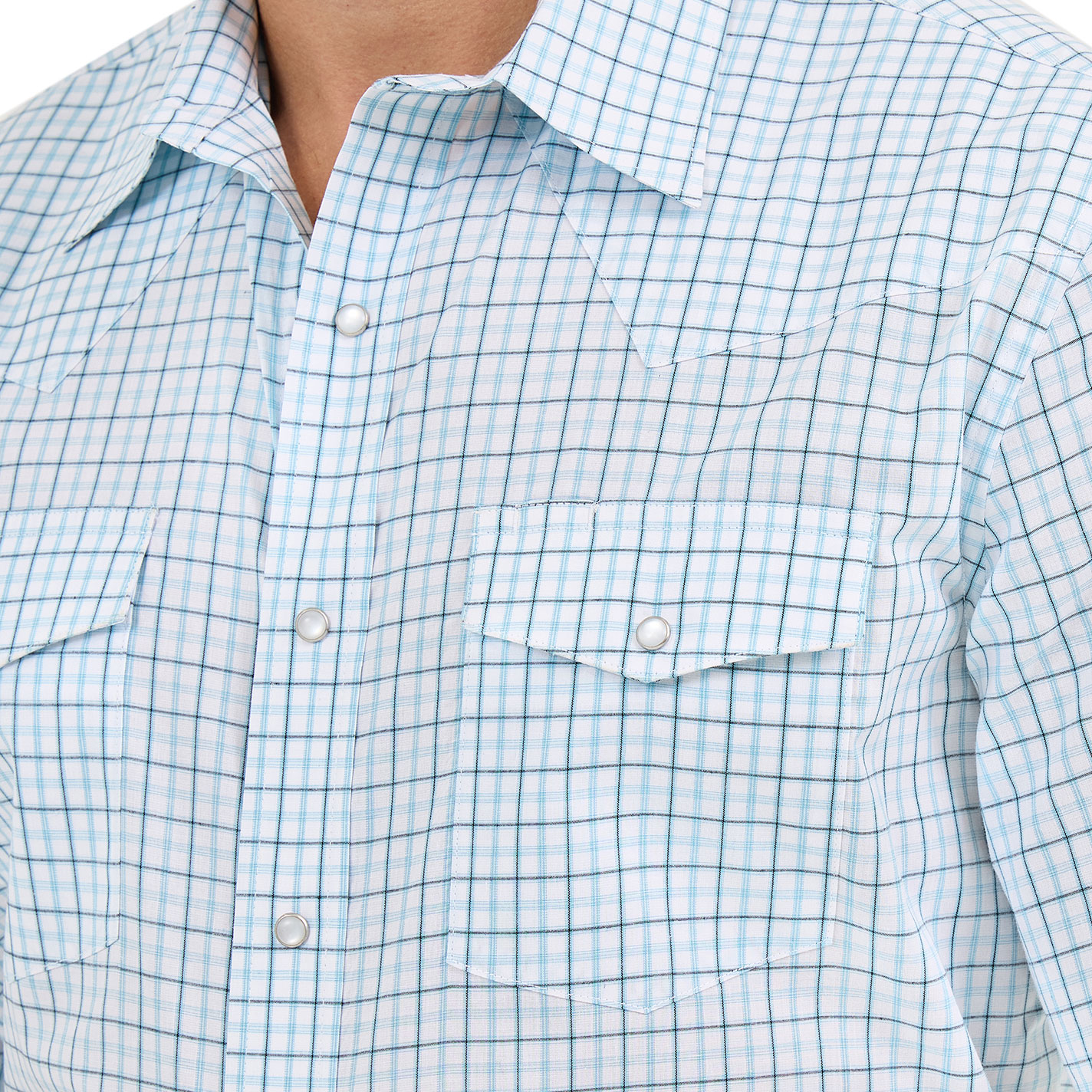 Wrangler Men's Classic Turquoise & Navy Plaid Western Shirt - Image 1