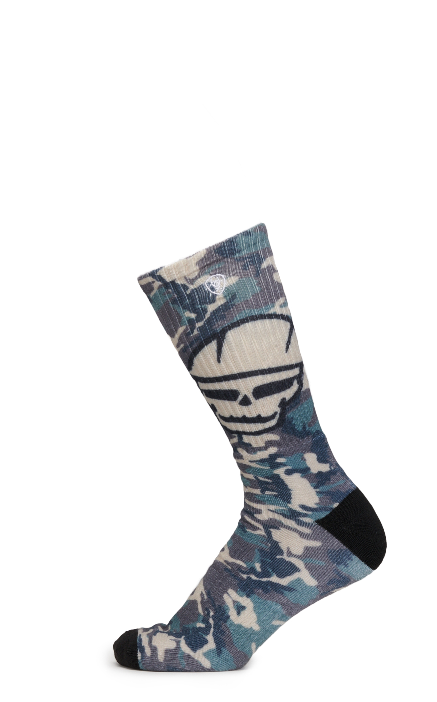 Ariat Men's Gray and Green Roughneck Skull Graphic 2-Pack Crew Socks (Large) - Image 1