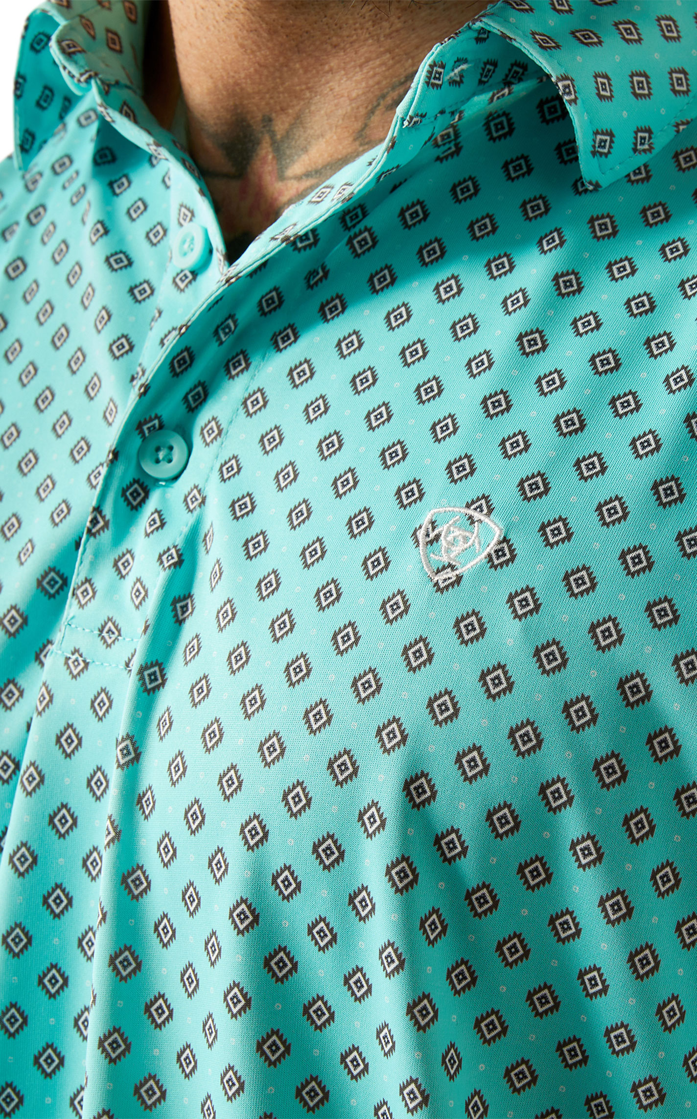 Ariat Men's AriatTEK Charger Sky Aqua Aztec Geo Polo Shirt - Image 1