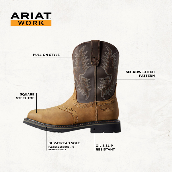 Ariat Men's Sierra Aged Bark Wide Square Steel Toe Work Boots - Image 1