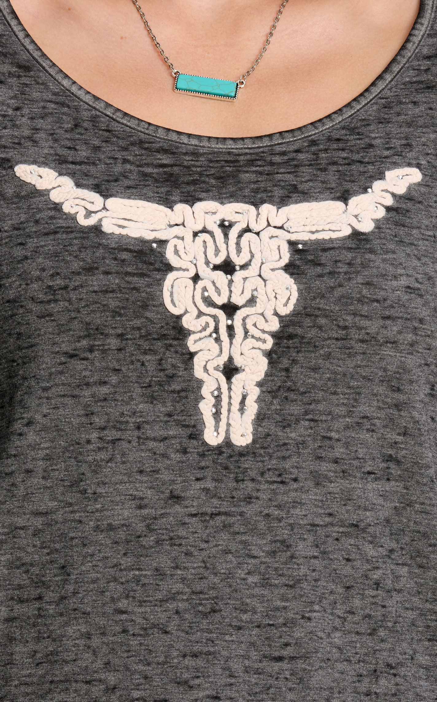 Cowgirl Hardware Women's Black Smoke & Cream Swirling Skull Top - Image 1