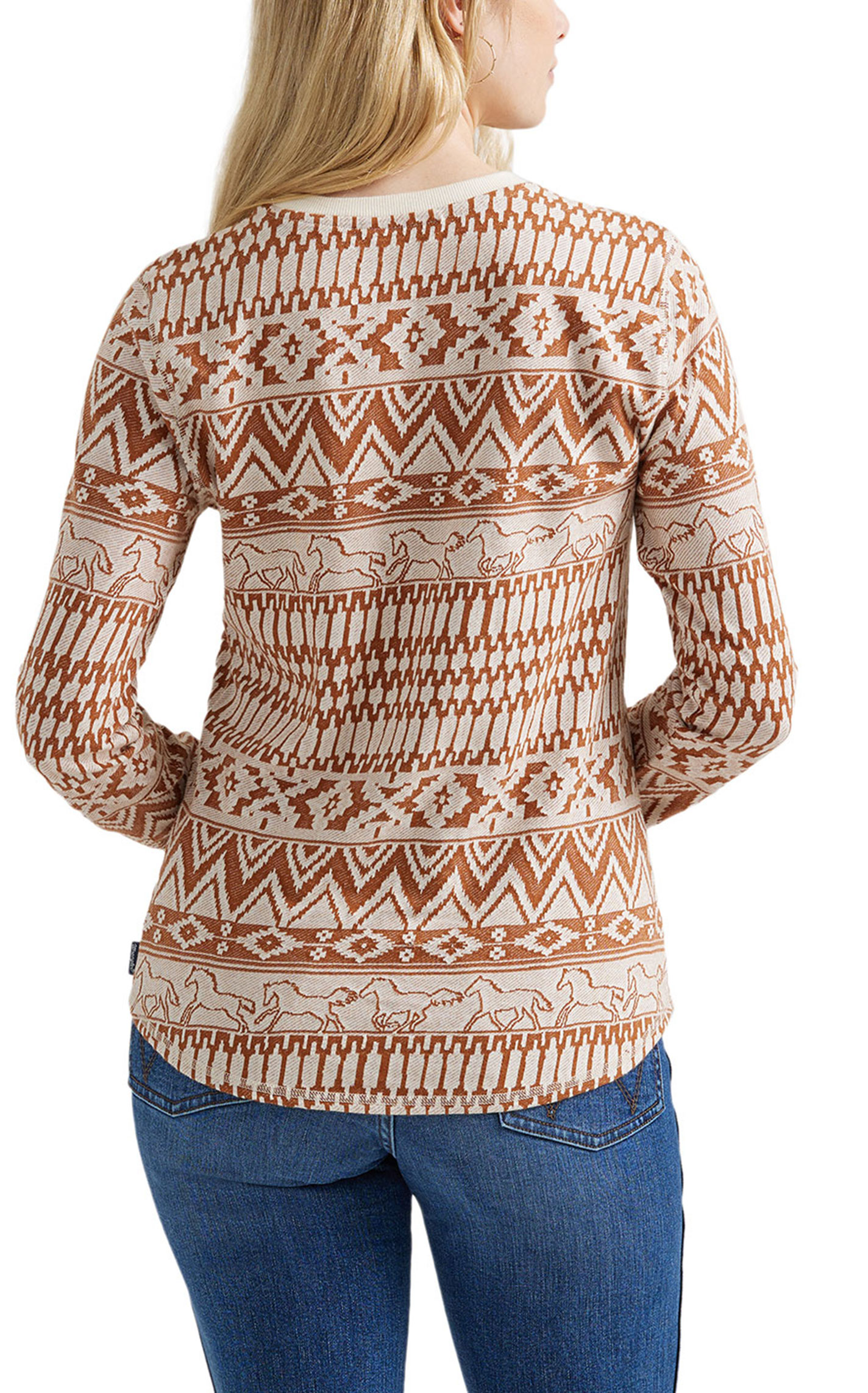Wrangler Retro Women's Cinnamon & Cream Aztec Horse Pullover  - Image 1