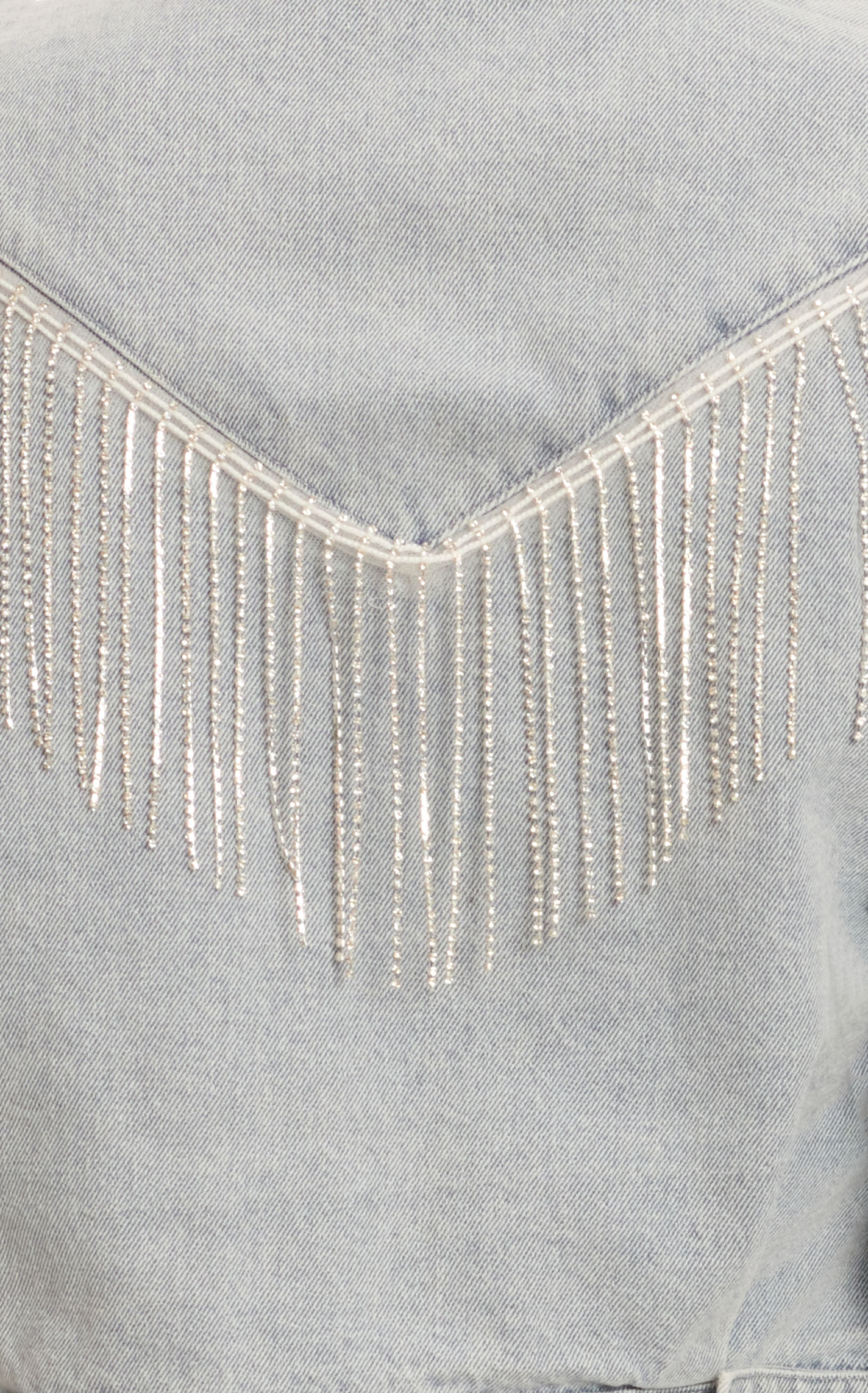 Blue B Women's Light Wash Chevron Sparkle Fringe Crop Denim Jacket - Image 1