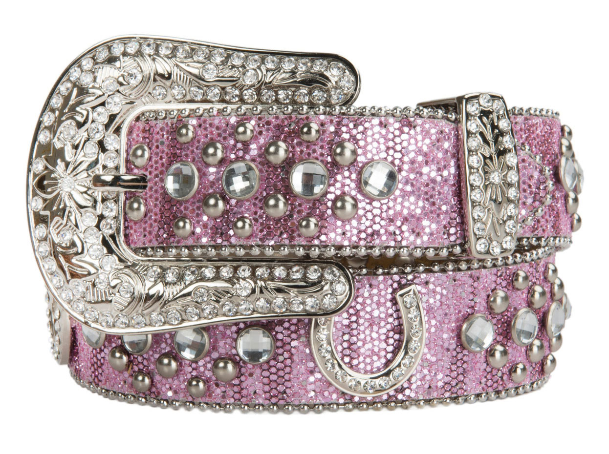 Nocona Girls' Pink Glitter with Horseshoe Concho & Rhinestones Belt - Image 1