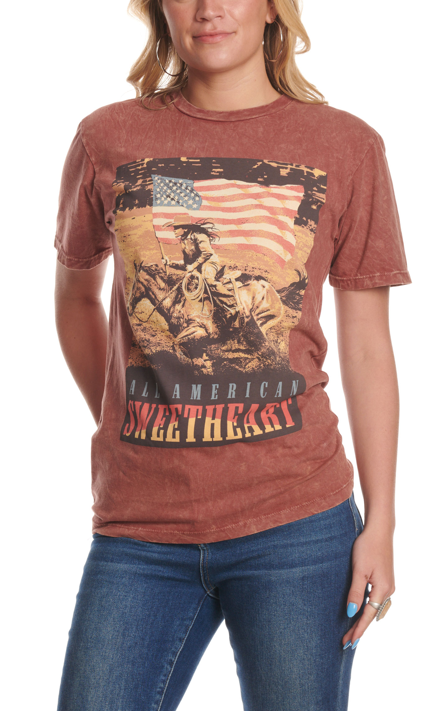 Lotus Fashion Women's Wine All American Sweetheart Graphic T-Shirt - Image 1