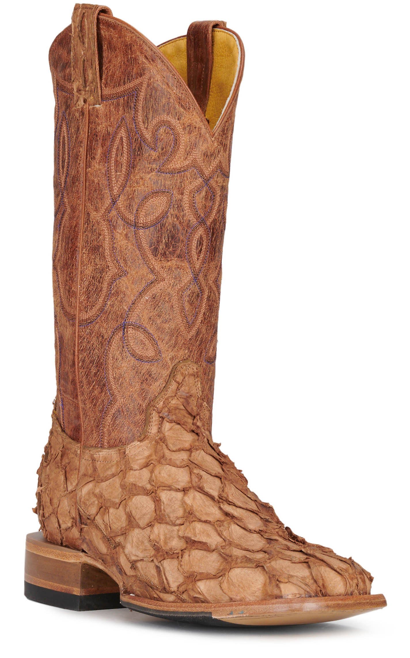 Cavender's Men's Nut Brown and Saddle Pirarucu Wide Square Toe Exotic Cowboy Boots - Image 1