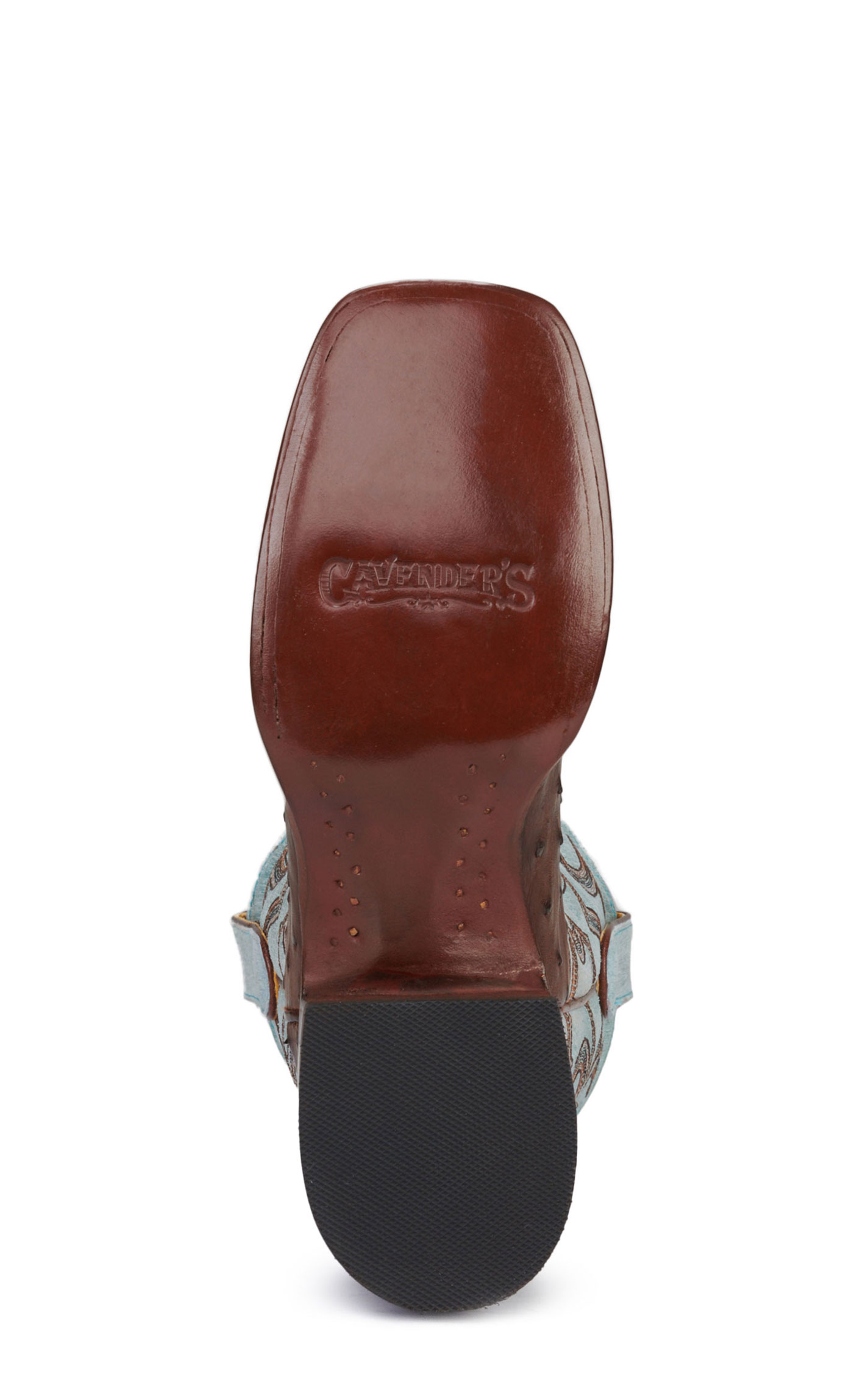 Cavender’s Women’s Sky Blue Leather and Bruchiato Moka Brown Full Quill Ostrich Exotic Square Toe Cowboy Boots - Image 1
