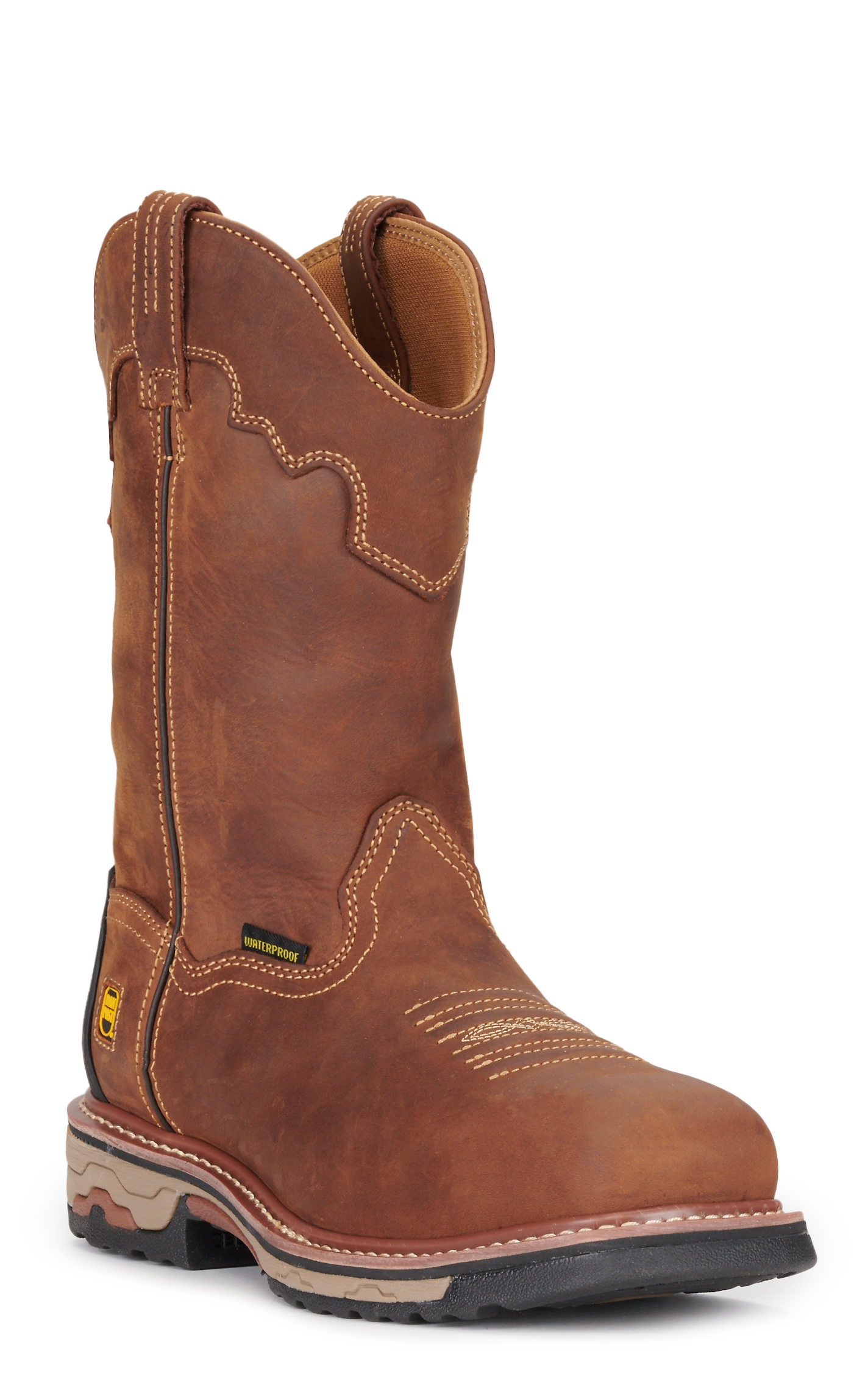 MEN 11IN  SAD TAN CH W/COL ST WP WD SQ TOE - Image 1