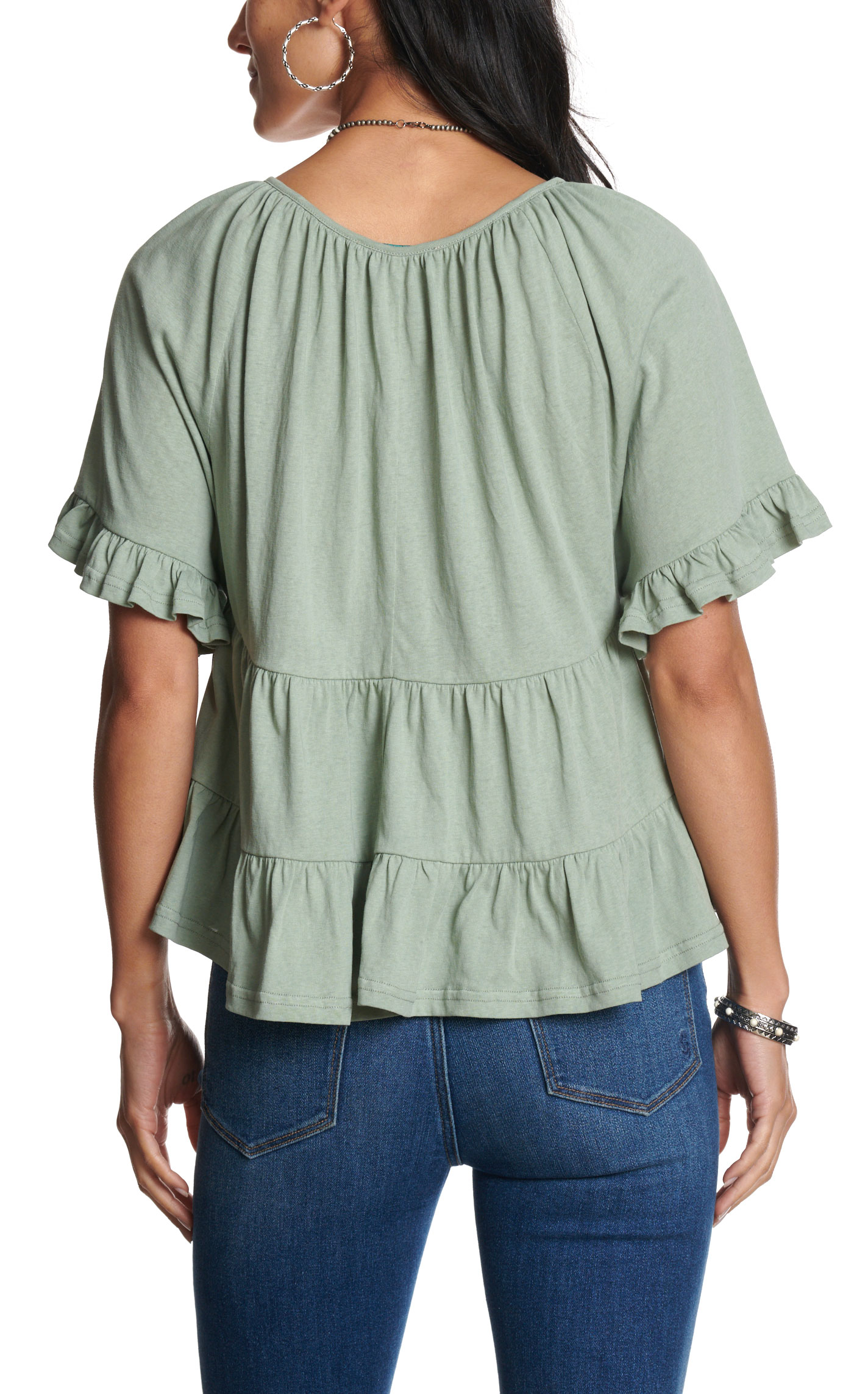 Rockin' C Women's Sage Tiered Ruffle Peasant Top - Image 3