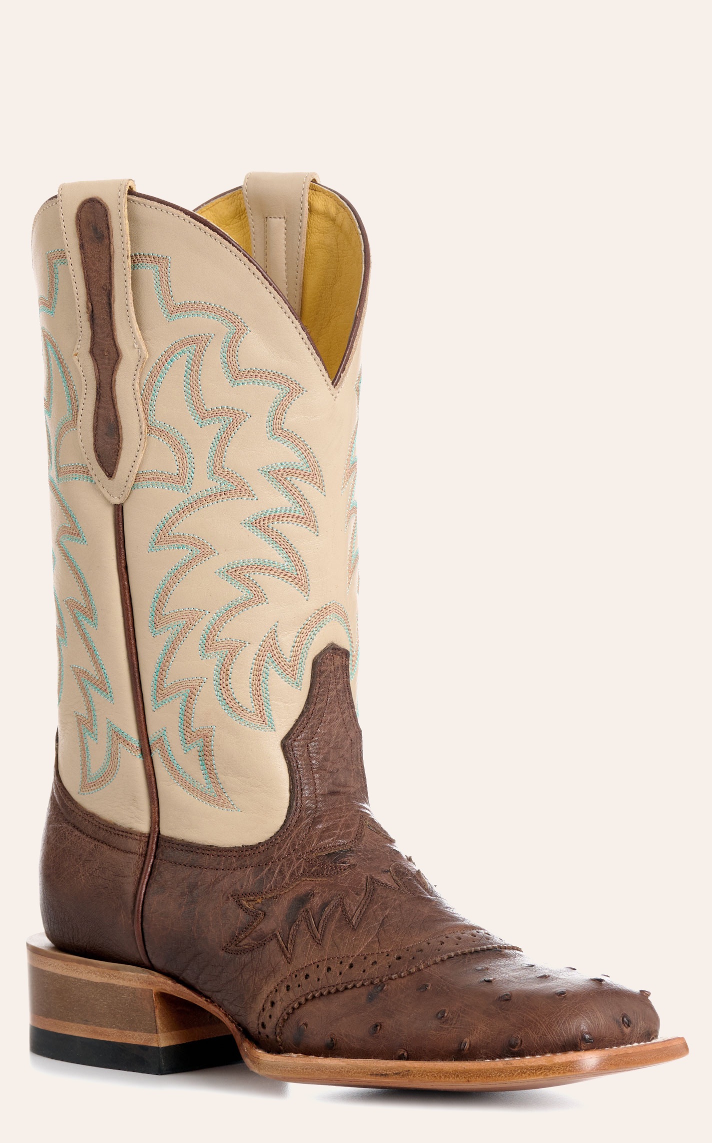 Cavender's Women's Tobacco & Bone Ostrich Wide Square Toe Cowboy Boots - Image 1