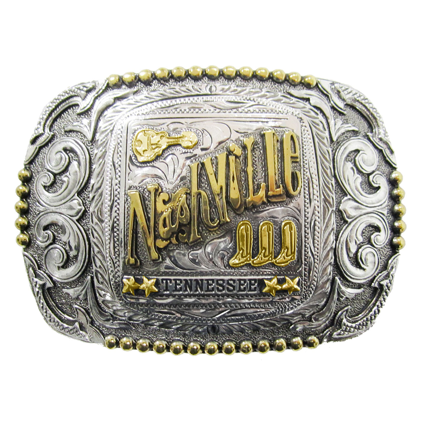 Andwest Silver Nashville Scrolled Beaded Edge Belt Buckle - Image 1
