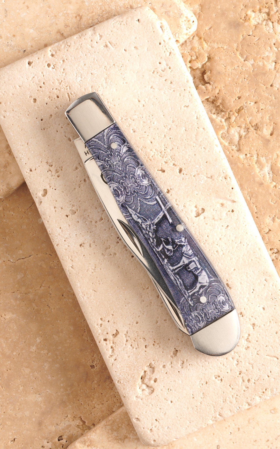 Circle SH Cutlery Acrylic Praying Cowboy Print Trapper Knife - Image 1