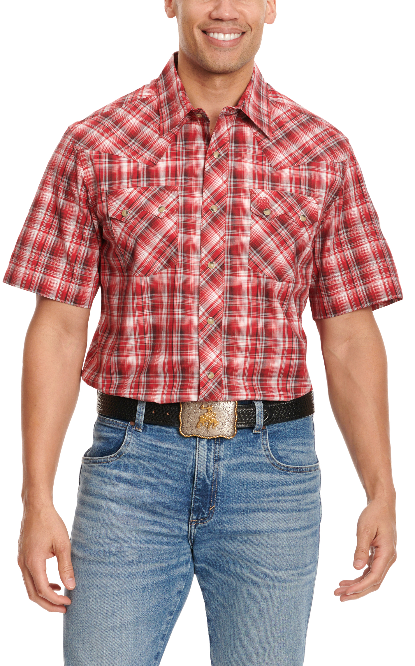 Wrangler Retro Men's Red & Black Plaid Western Shirt - Image 1