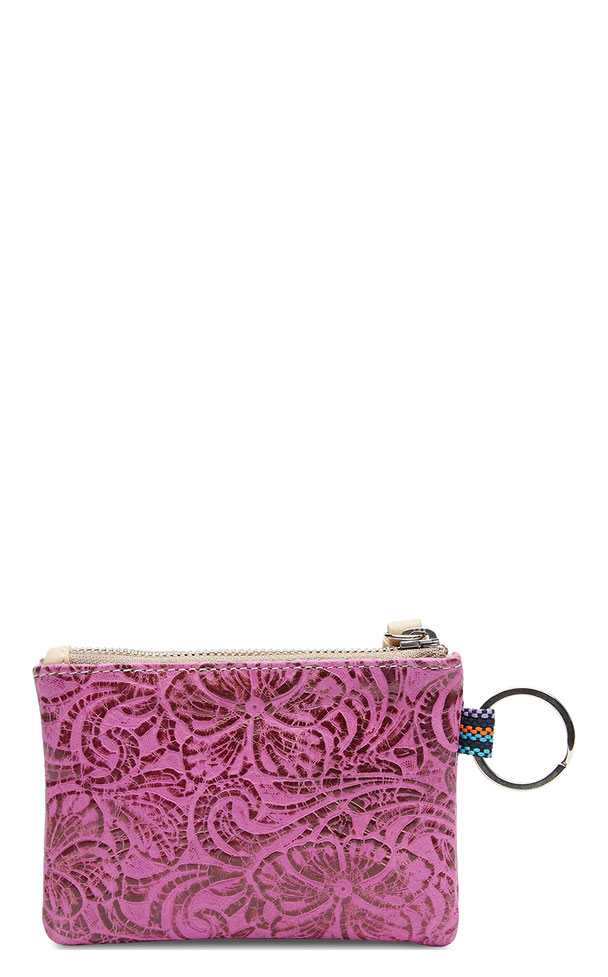 Consuela Mena Fuchsia Floral Tooled Leather & Keyring Pouch Bag - Image 1