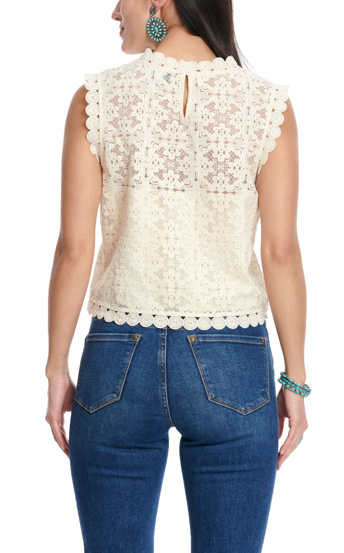 Rockin C Women's Ivory Lace Top - Image 1