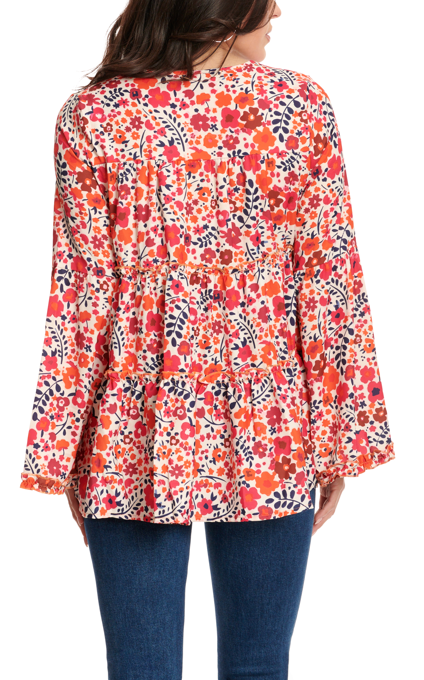 Grace & Emma Women's Tangerine & Berry Floral Print Baby Doll Long Sleeve Top - Image 1