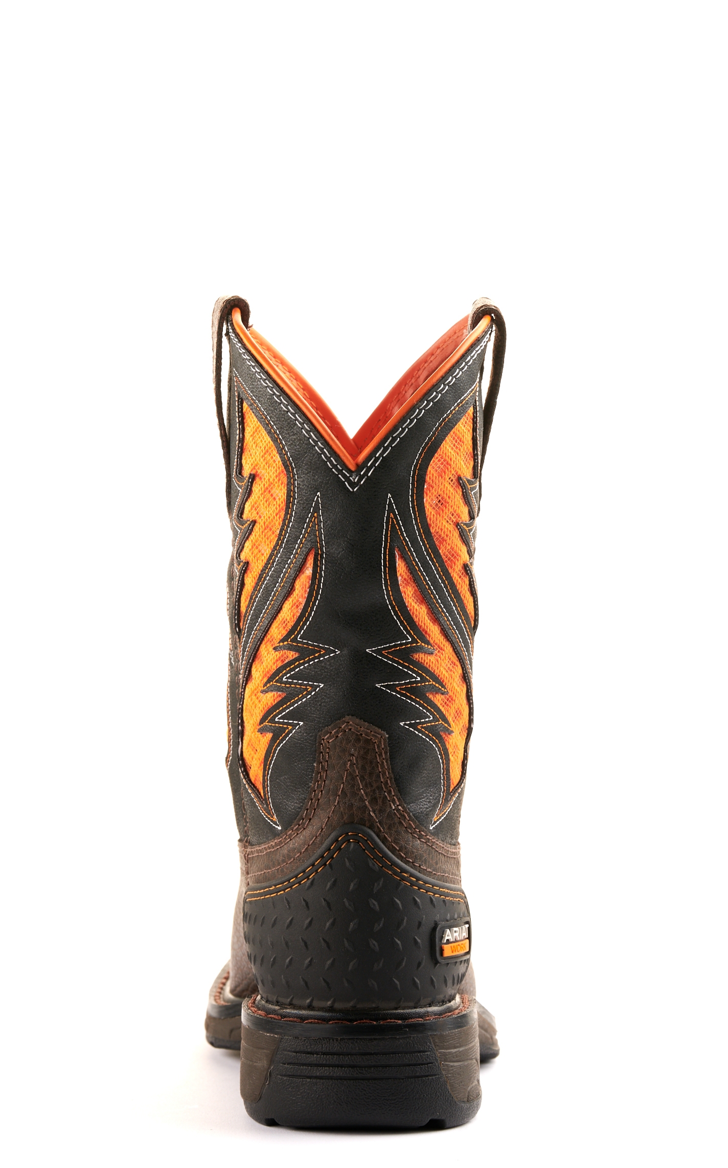 Ariat Youth VentTEK Cocoa Brown and Black with Orange Vents Wide Square Toe Work Boots - Image 1