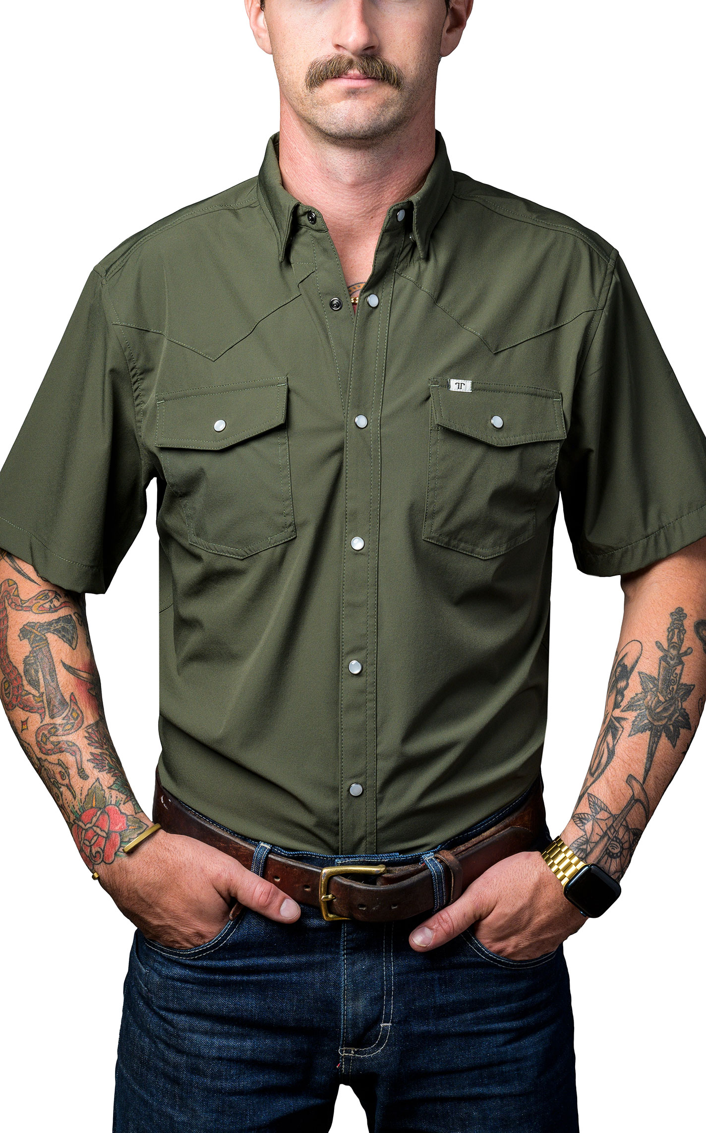 Ferrell Men's Olive Short Sleeve Western Shirt - Image 2