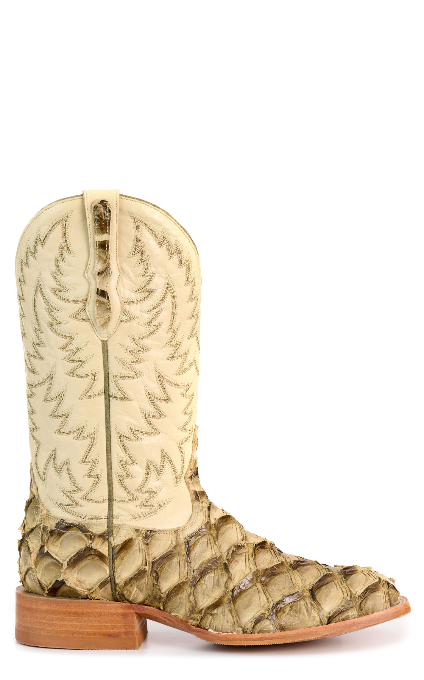 Cavender’s Men’s Slate Pirarucu and Bone Wide Square Toe Exotic Cowboy Boots - Image 1
