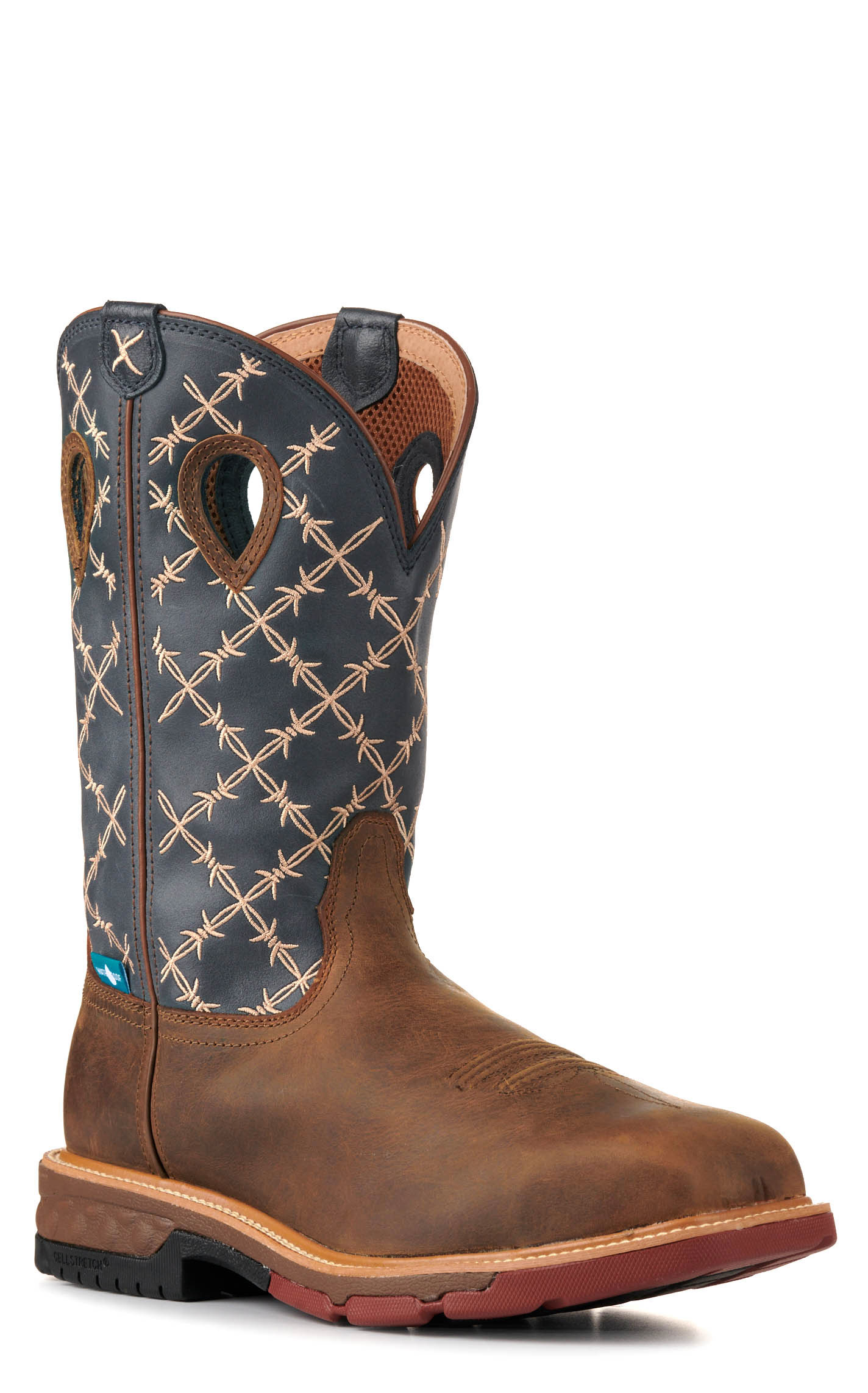 Twisted X Men's Hazel Brown and Navy Barbed Wire CellStretch MetGuard Square Nano Composite Toe Work Boots - Image 1
