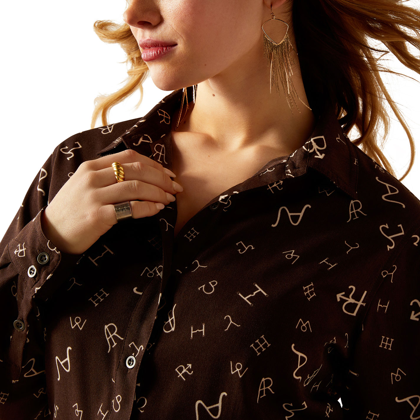 Ariat Women's Chocolate Cattle Brand Homestyle Western Top - Image 1