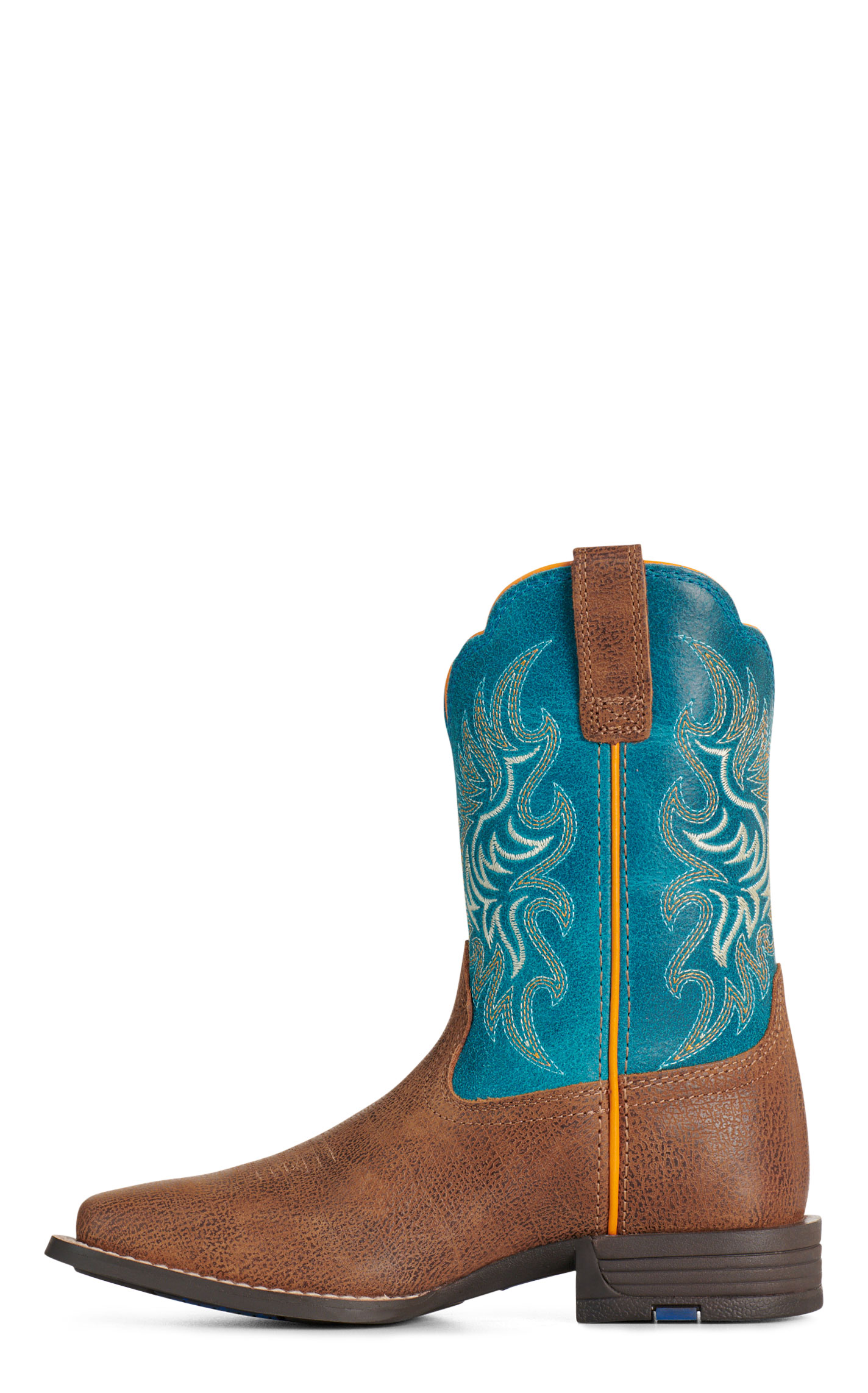 Ariat Youth Chestnut & Teal Wide Square Toe Cowboy Boots - Image 1