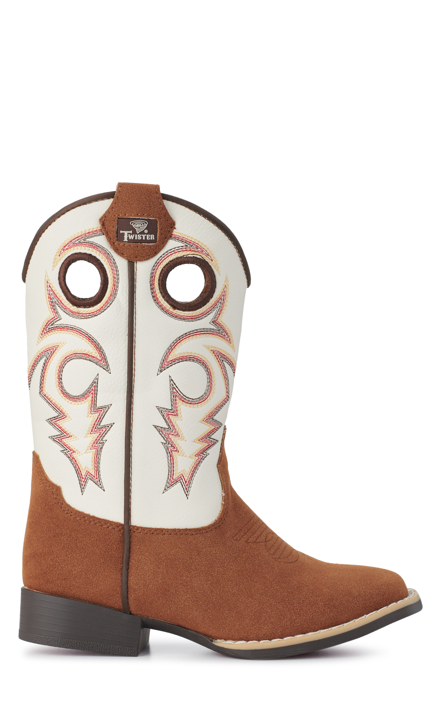 Twister Boys Trey White and Brown Roughout Wide Square Toe Cowboy Boots - Image 1