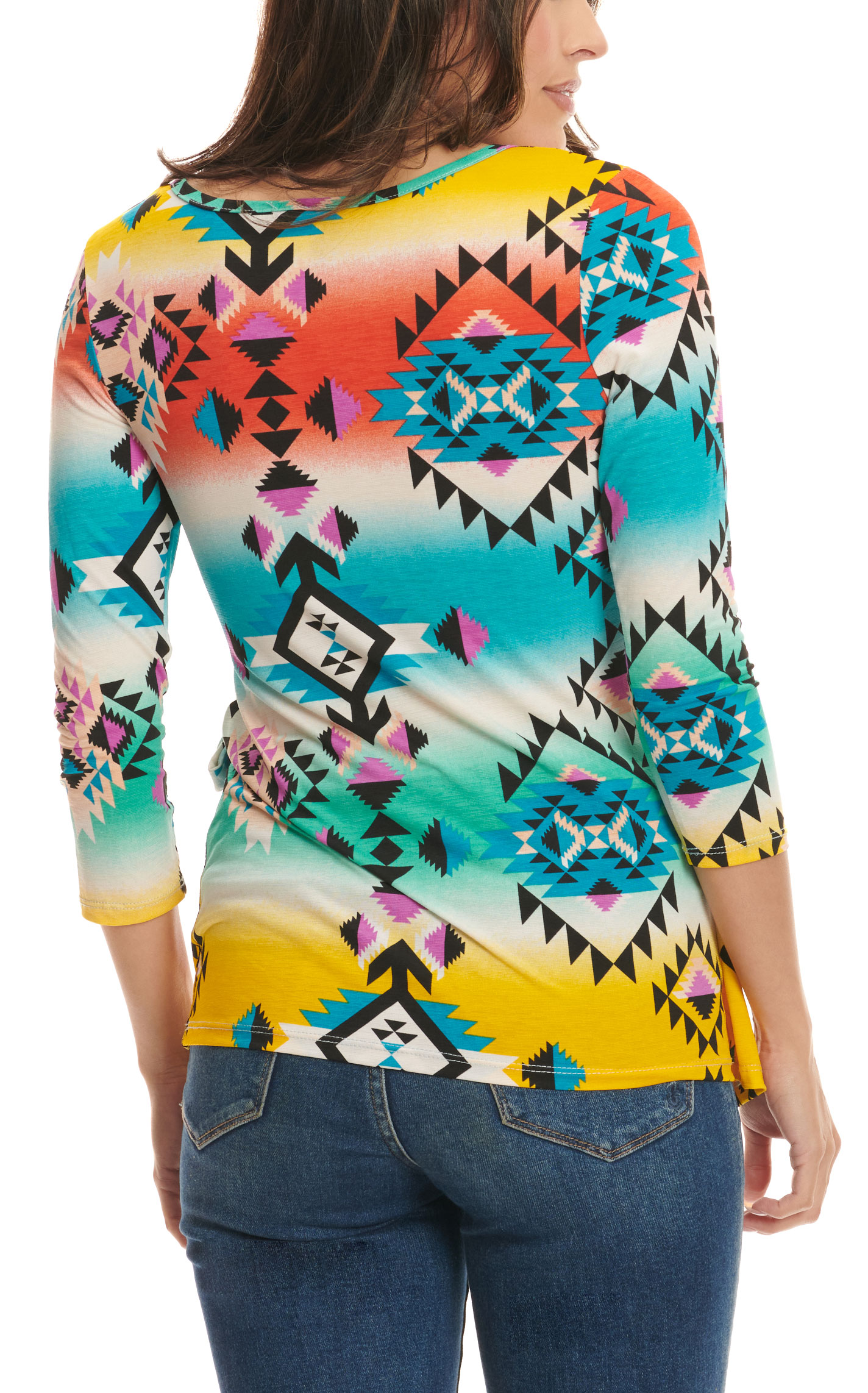 R.Rouge Women's Bright Multi-Color Aztec Long Sleeve Surplus Top  - Image 1