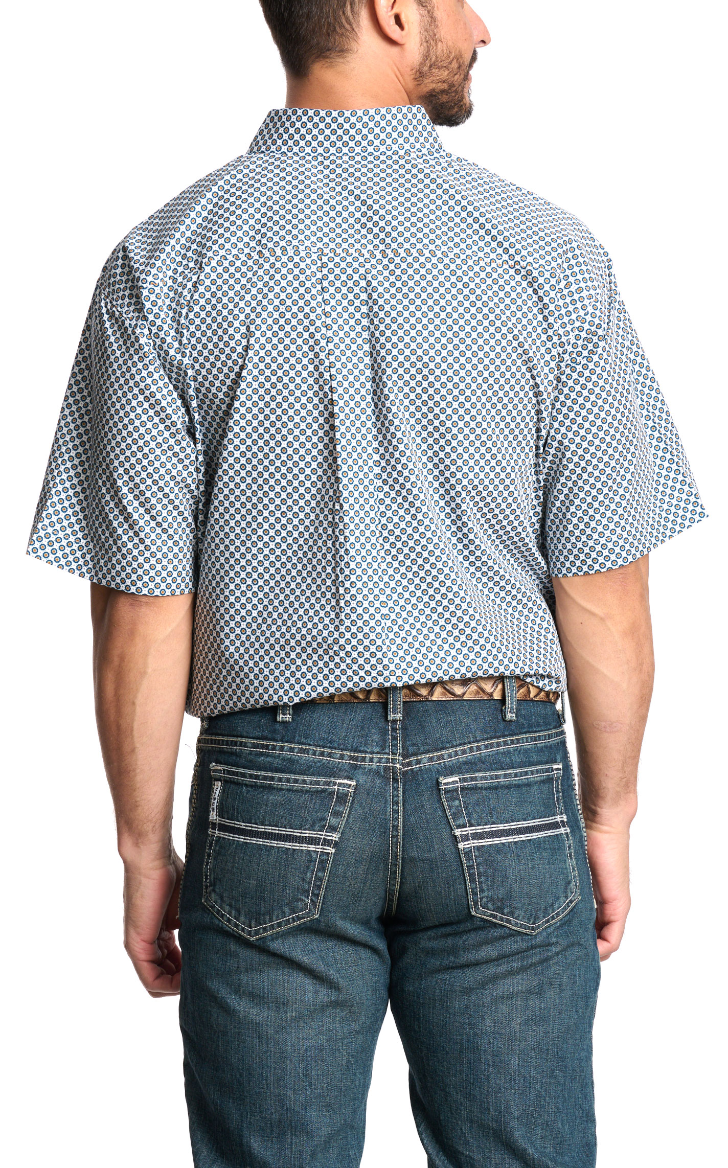 Cinch Men's White Navy & Tangerine Geo Print Western Shirt - Image 1