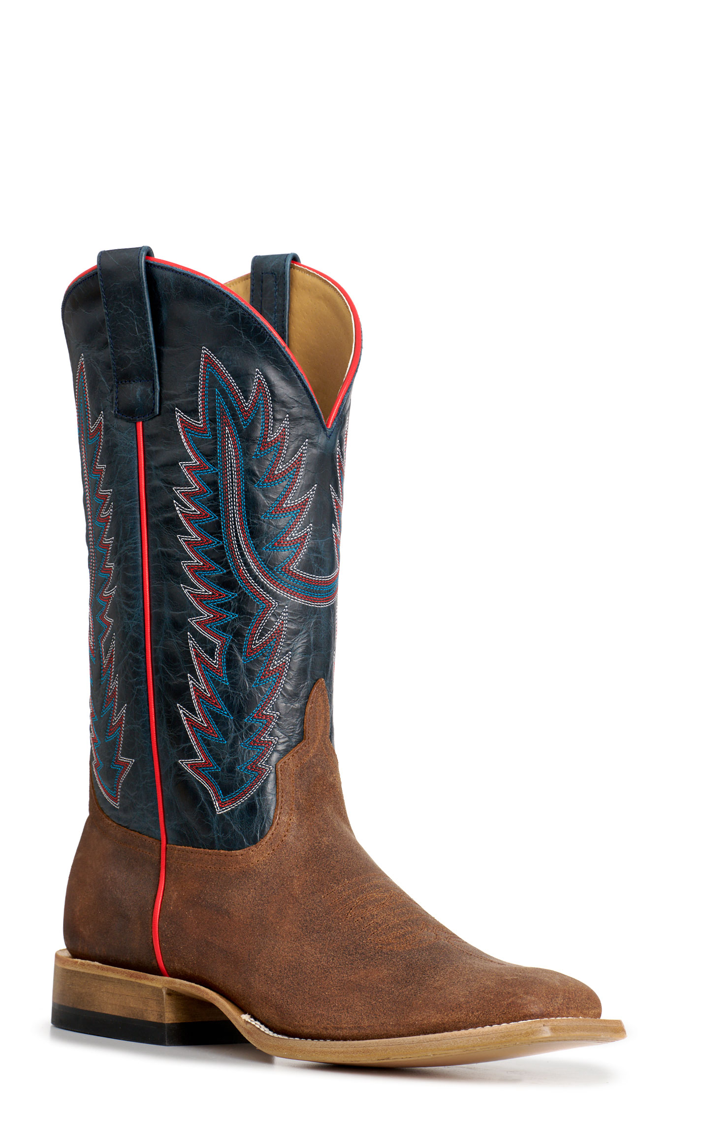 Anderson Bean Men's Horsepower Distressed Tobacco & Blue Wide Square Toe Cowboy Boots - Image 1