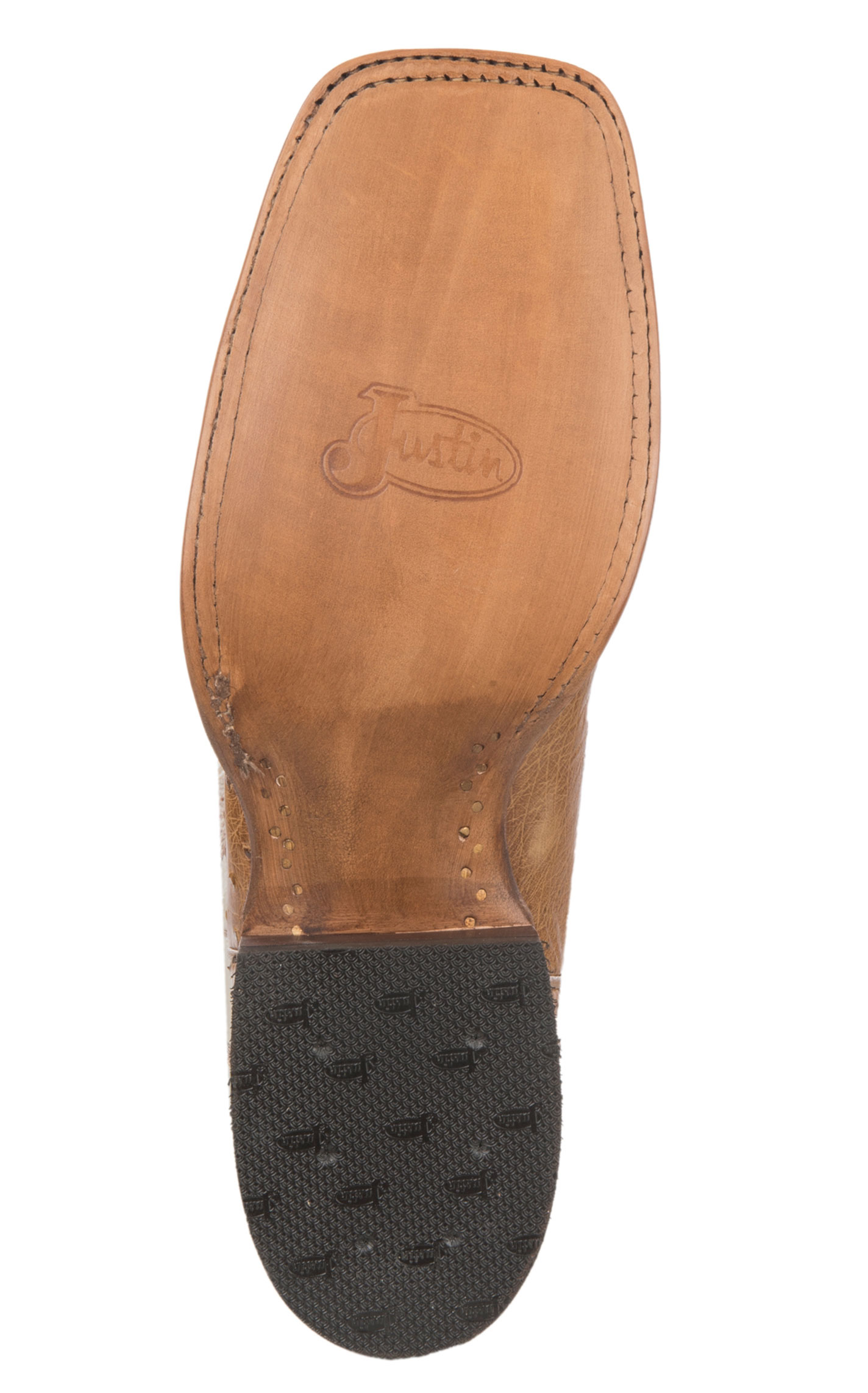 Justin Men's Pascoe Ivory and Antique Saddle Brown Smooth Ostrich Wide Square Toe Exotic Cowboy Boots - Image 1