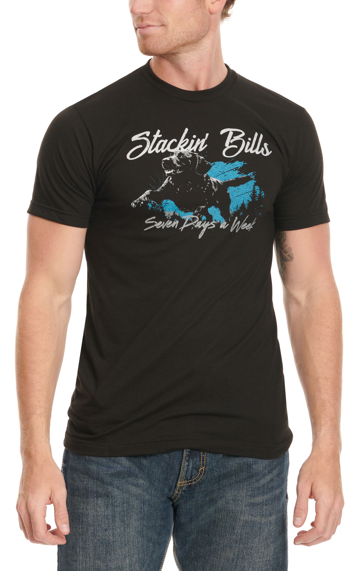 Stackin' Bills Men's Black & Blue Black Lab Logo Graphic T-Shirt - Image 1
