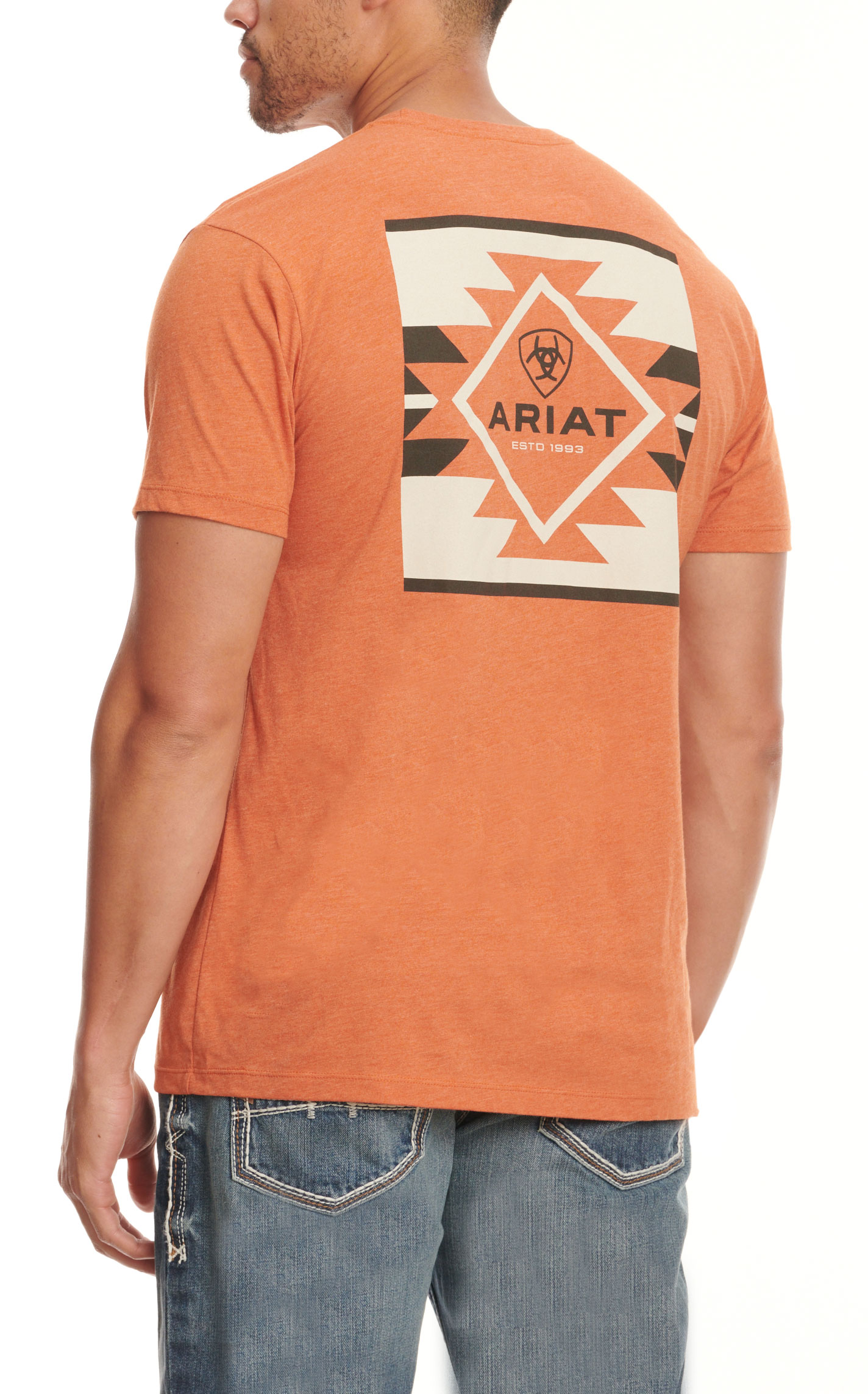 Ariat Men's Tangerine & Aztec Logo Graphic Short Sleeve T-Shirt - Image 1