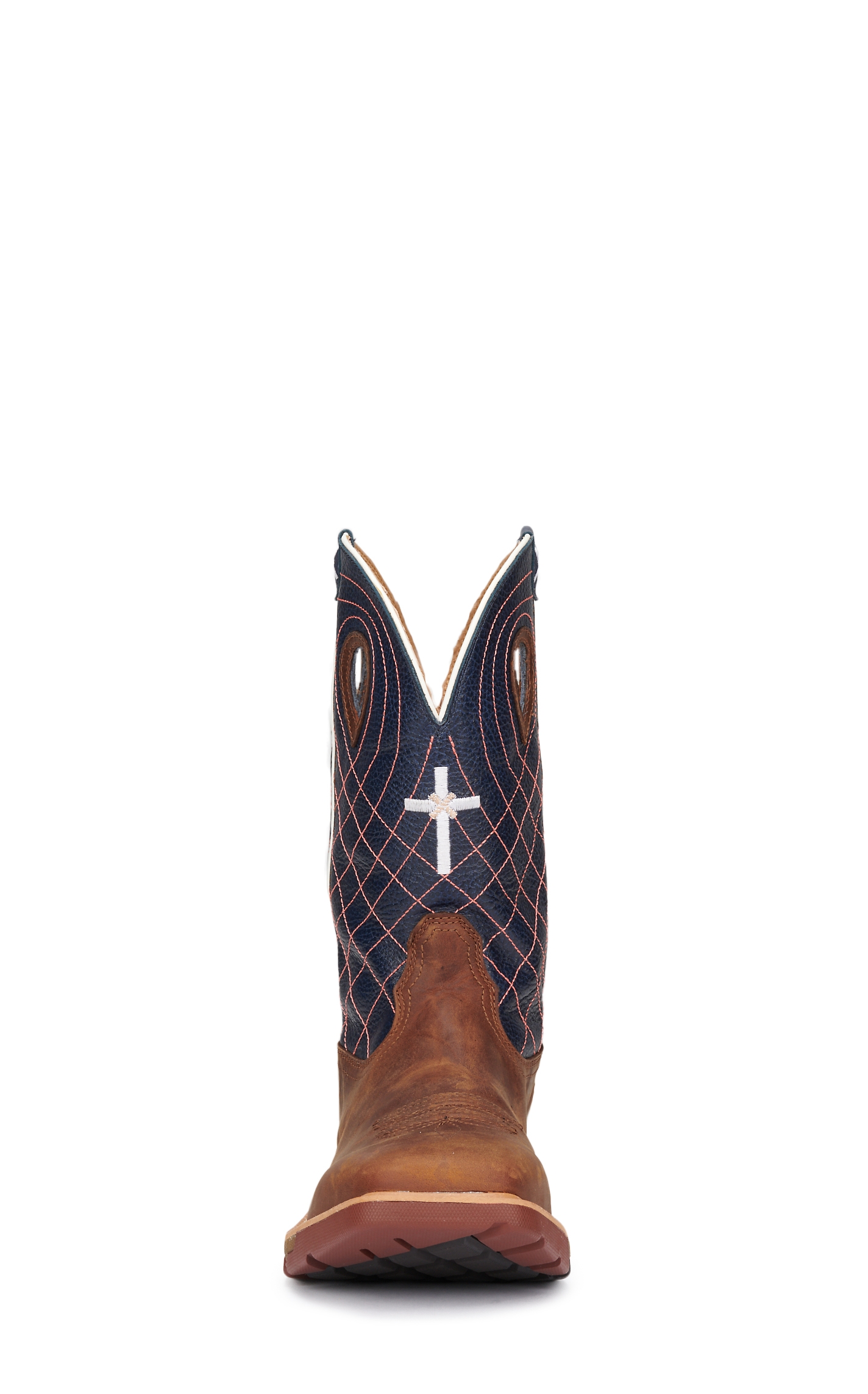Twisted X Men's Brown and Navy with Cross Embroidery CellStretch Square Toe Work Boot - Image 1
