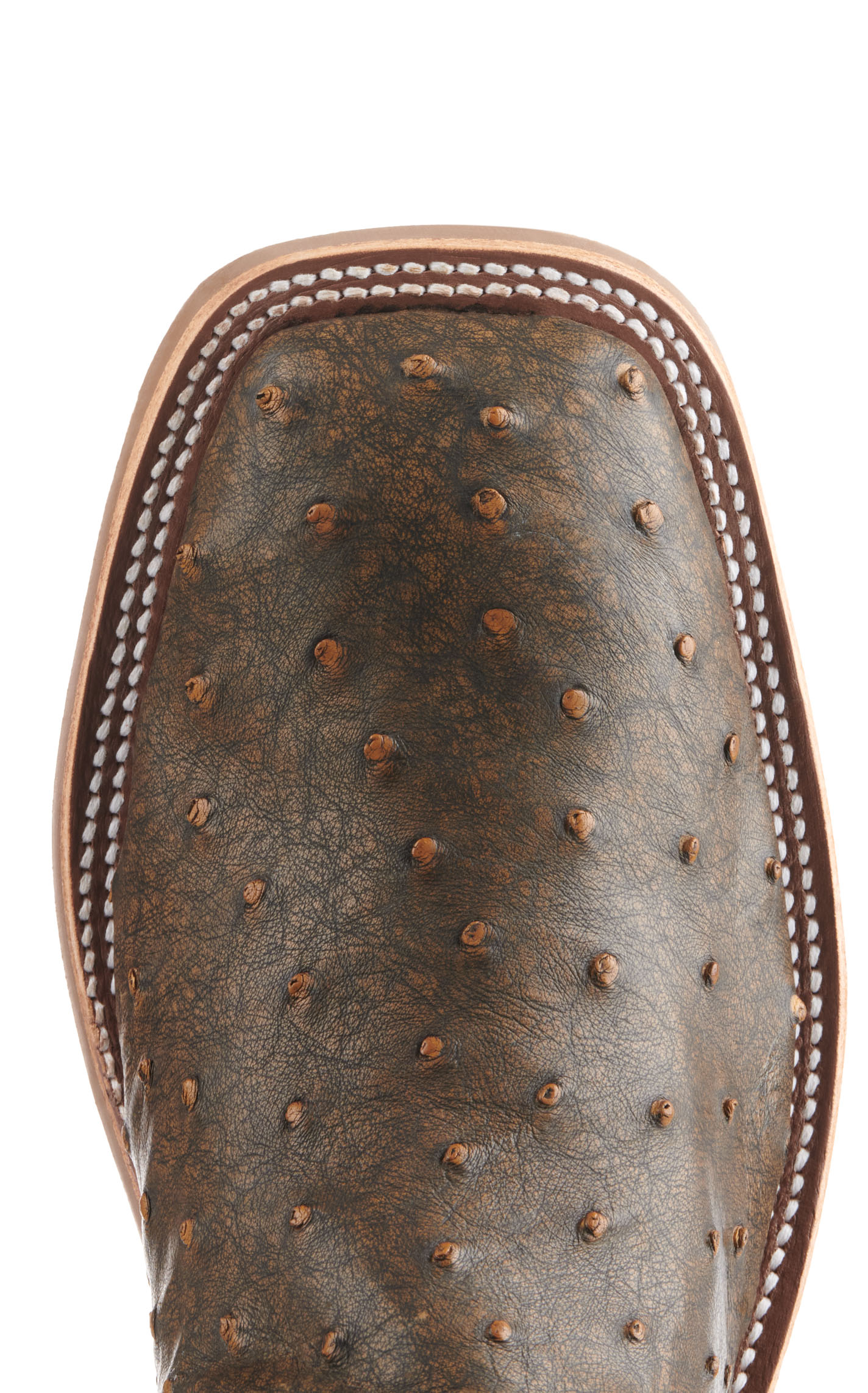 Anderson Bean Men's Jade and Antique Brown Full Quill Ostrich Square Toe Exotic Cowboy Boots - Image 1