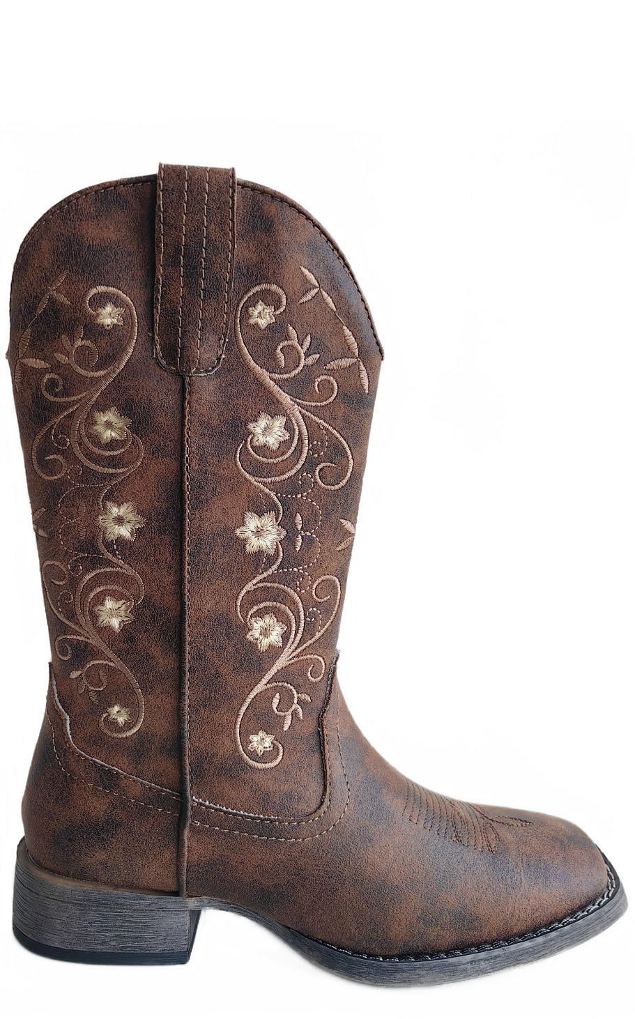 Roper Women's Bailey Brown with Floral Embroidery Wide Square Toe Cowboy Boots - Image 1