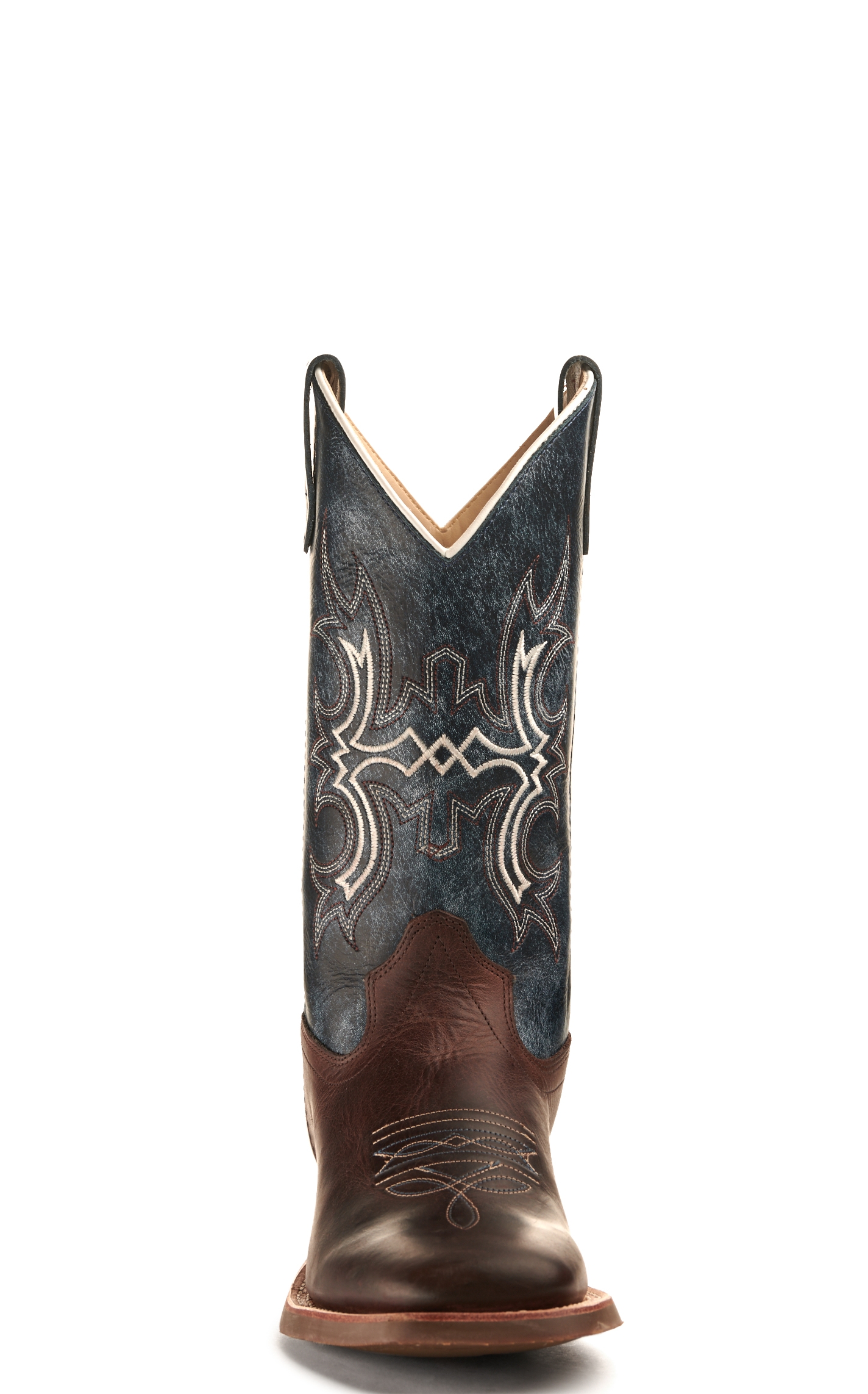 Old West Youth Dark Brown and Wipe Out Blue Wide Square Toe Cowboy Boot - Image 1