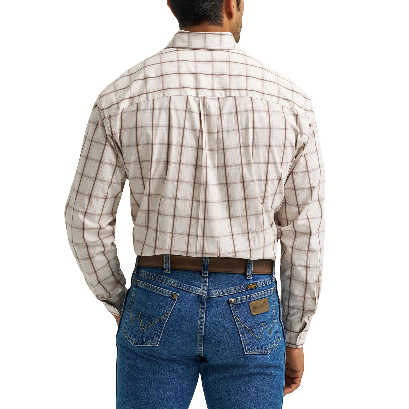 Wrangler George Strait Men's White & Brown Plaid Print Western Shirt  - Image 1