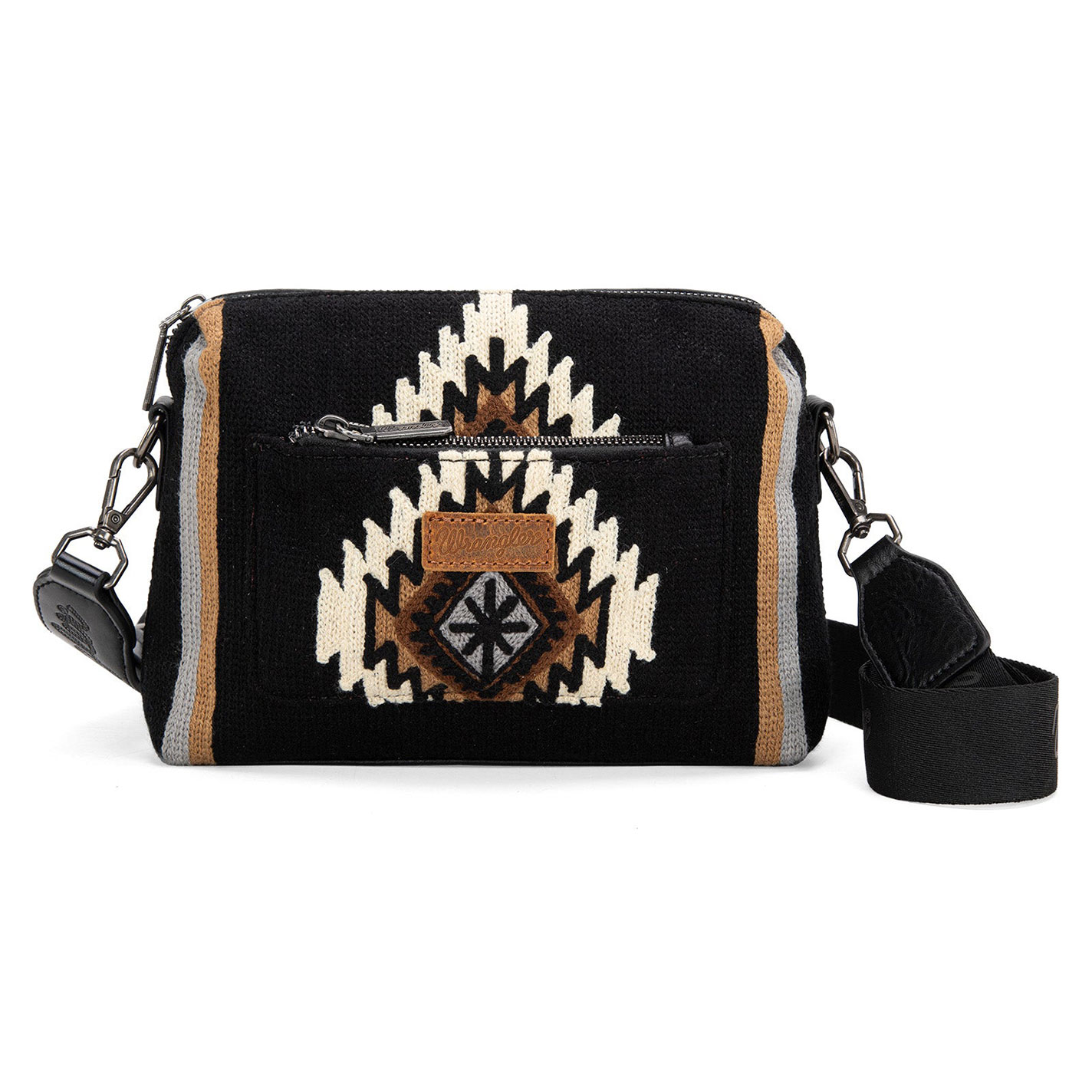 Wrangler Women's Black Woven Aztec Crossbody Bag With Guitar Strap - Image 1