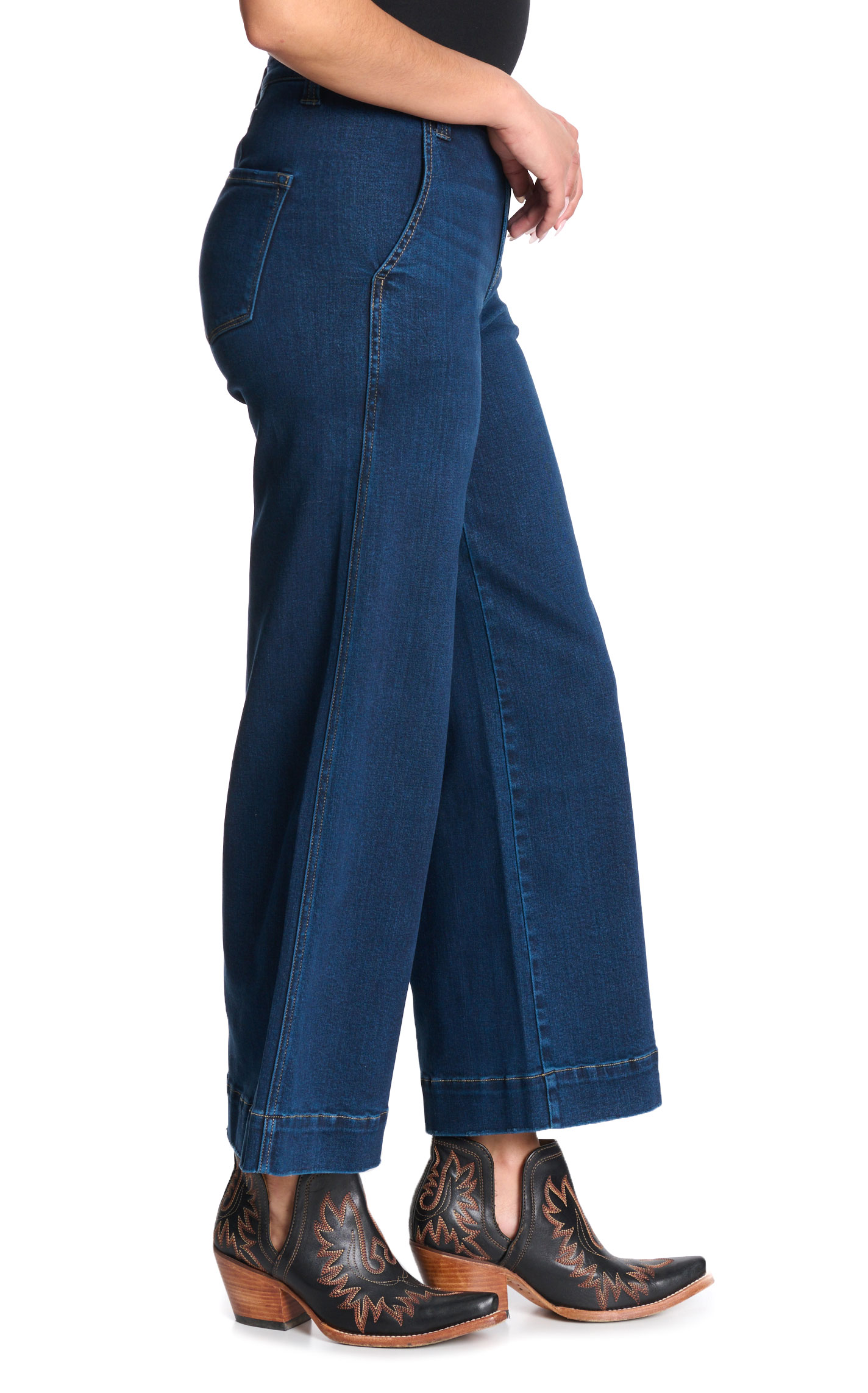 Flying Monkey Women's Dark Wash Wide Trouser Leg Jeans - Image 1