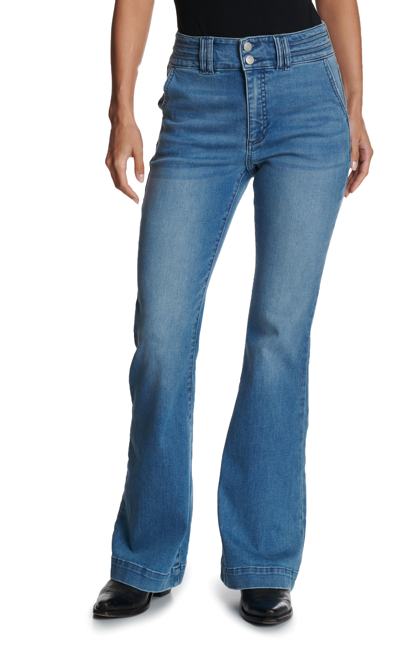 Sneak Peek Women's Medium Wash Double Button Trouser Leg Jeans - Image 1
