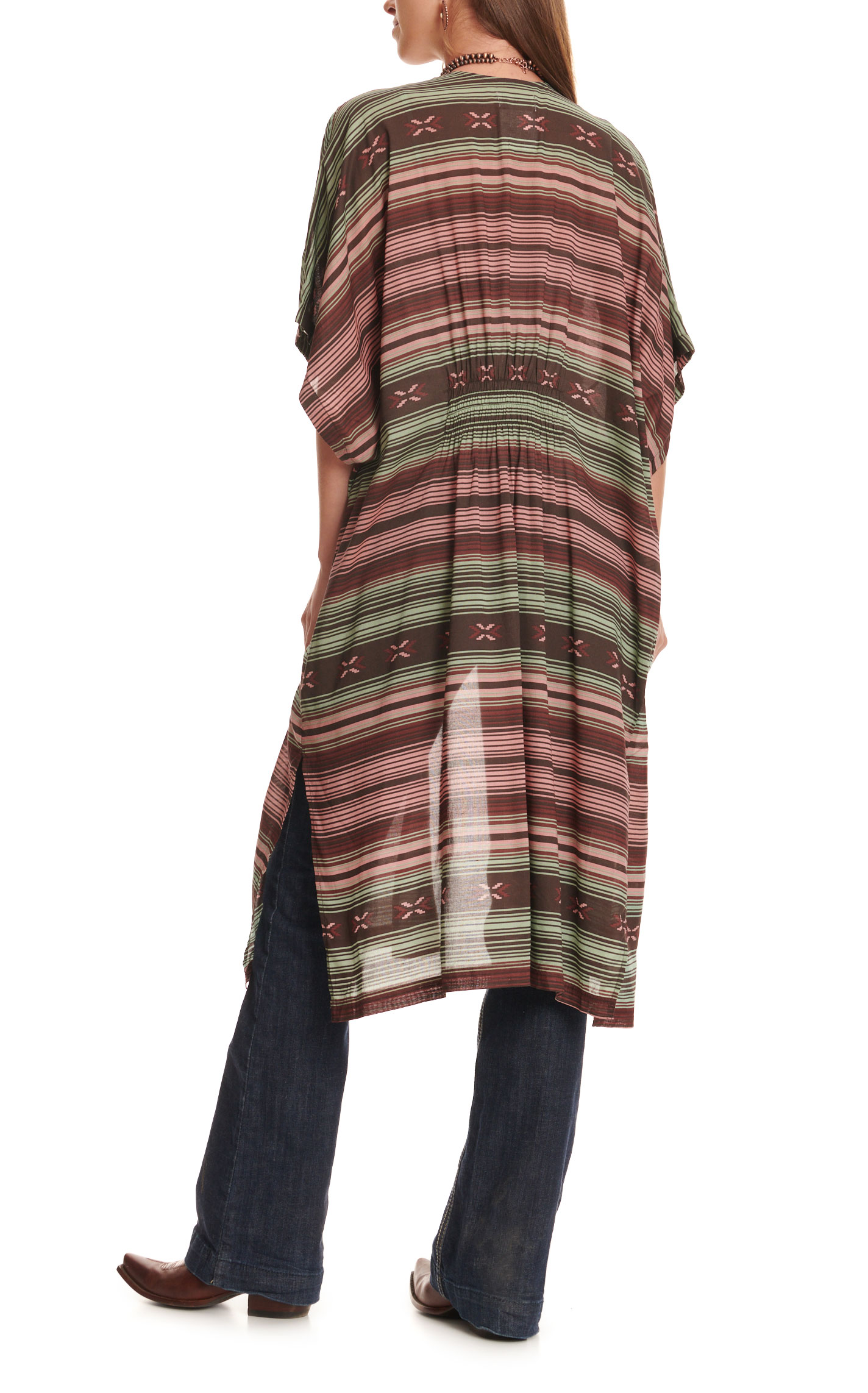 Ariat Women's Shades of Brown Aztec Serape Duster-Length Kimono - Image 1
